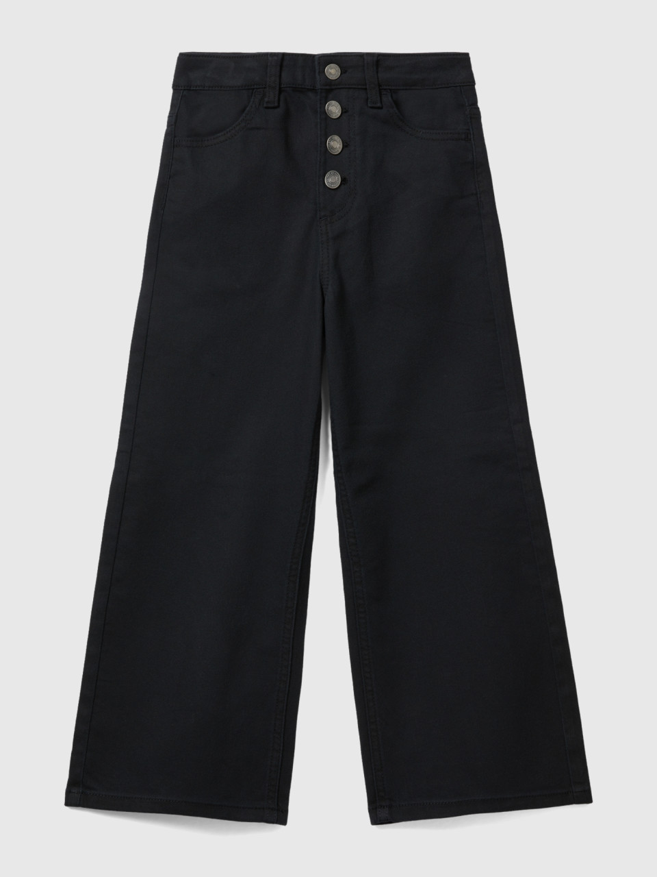 Benetton, Wide Fit High-waisted Trousers, Black, Kids