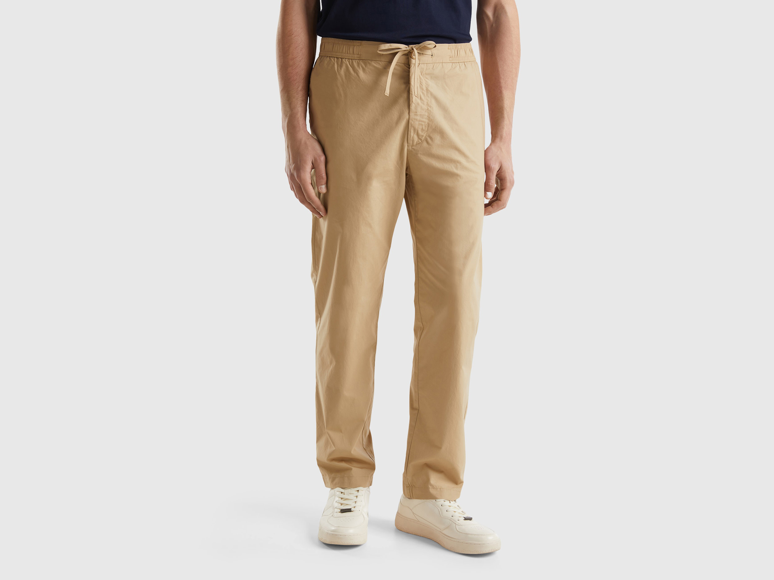 Benetton, Pantaloni In Tela Con Coulisse, Beige, Uomo