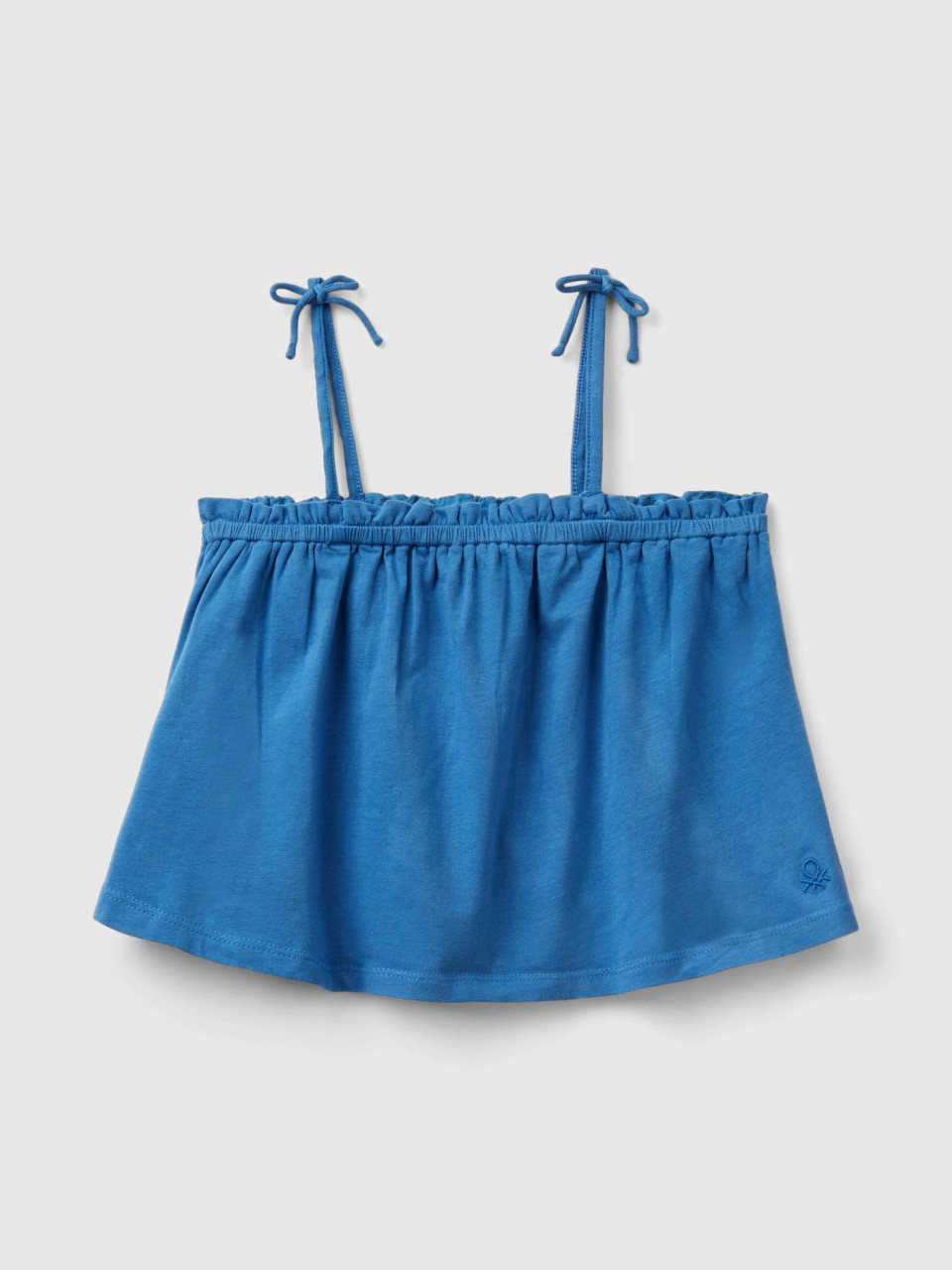 Benetton, Top With Broderie Anglaise Details, Blue, Kids