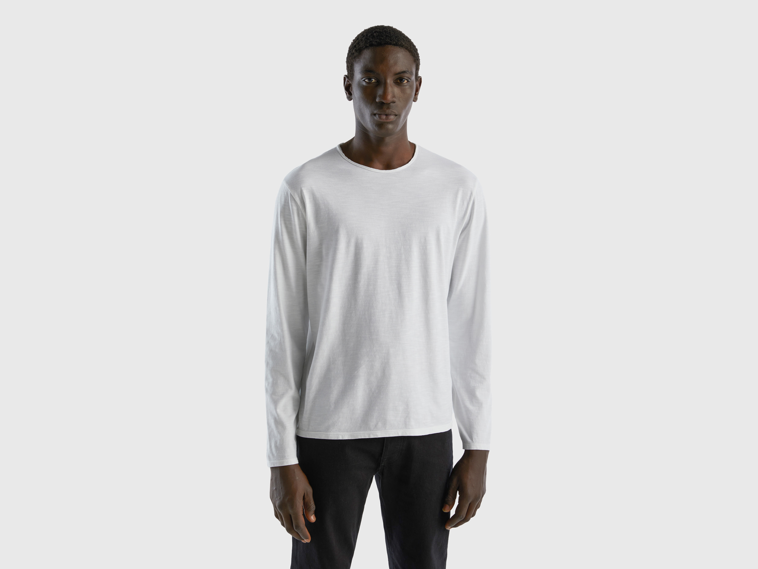 Benetton, T shirt A Manica Lunga In 100% Cotone, Bianco, Uomo