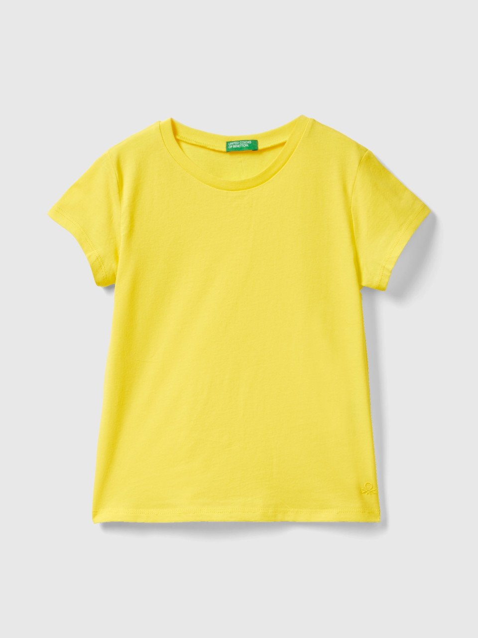 Benetton, T-shirt In Puro Cotone Bio, Giallo, Bambini