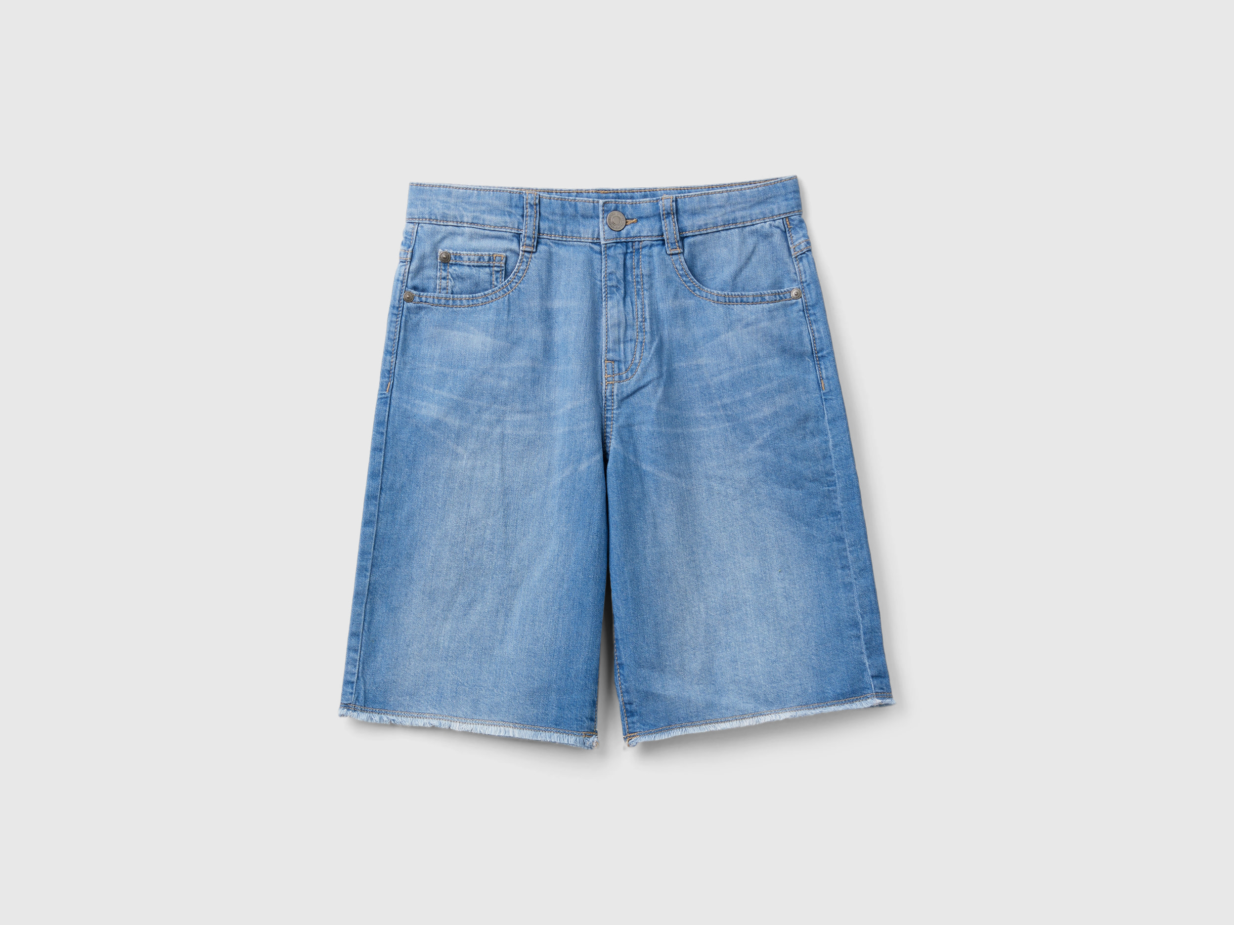 Benetton, Bermuda Leggeri Di Jeans, Azzurro, Bambini