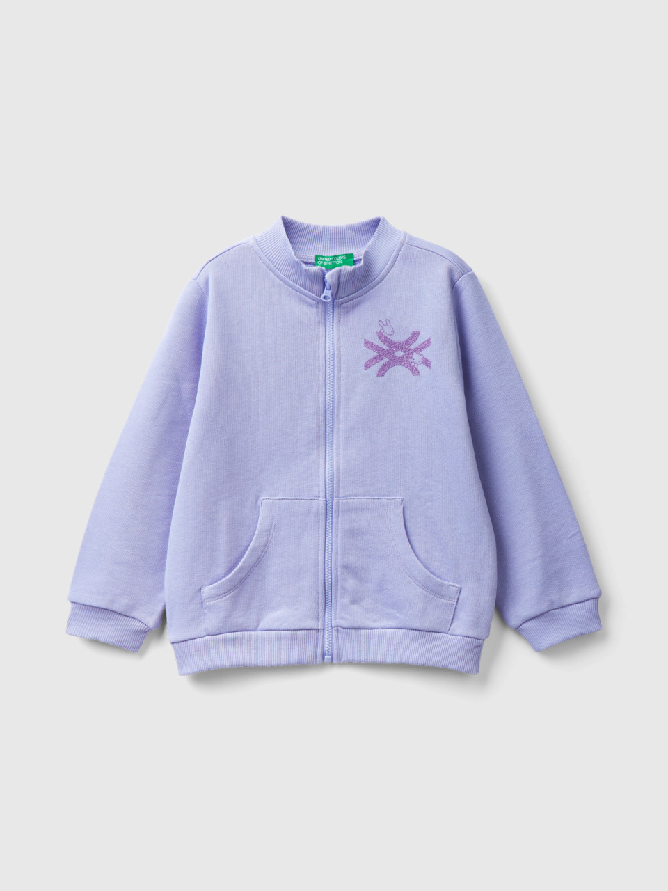Benetton, Sweatshirt With Zip In Organic Cotton, Lilac, Kids