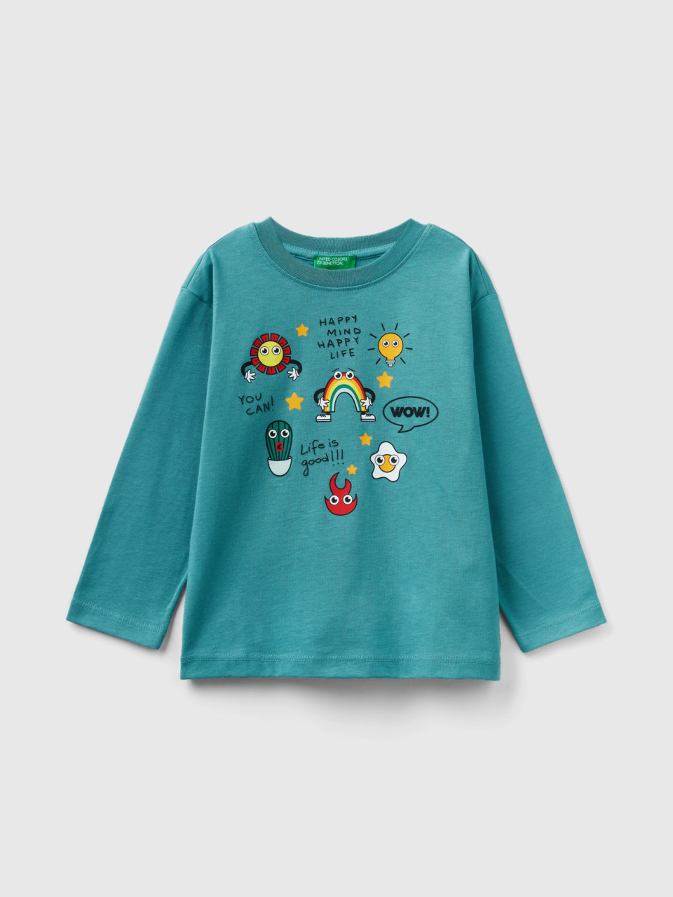 Benetton, Long Sleeve T-shirt In Organic Cotton, Teal, Kids