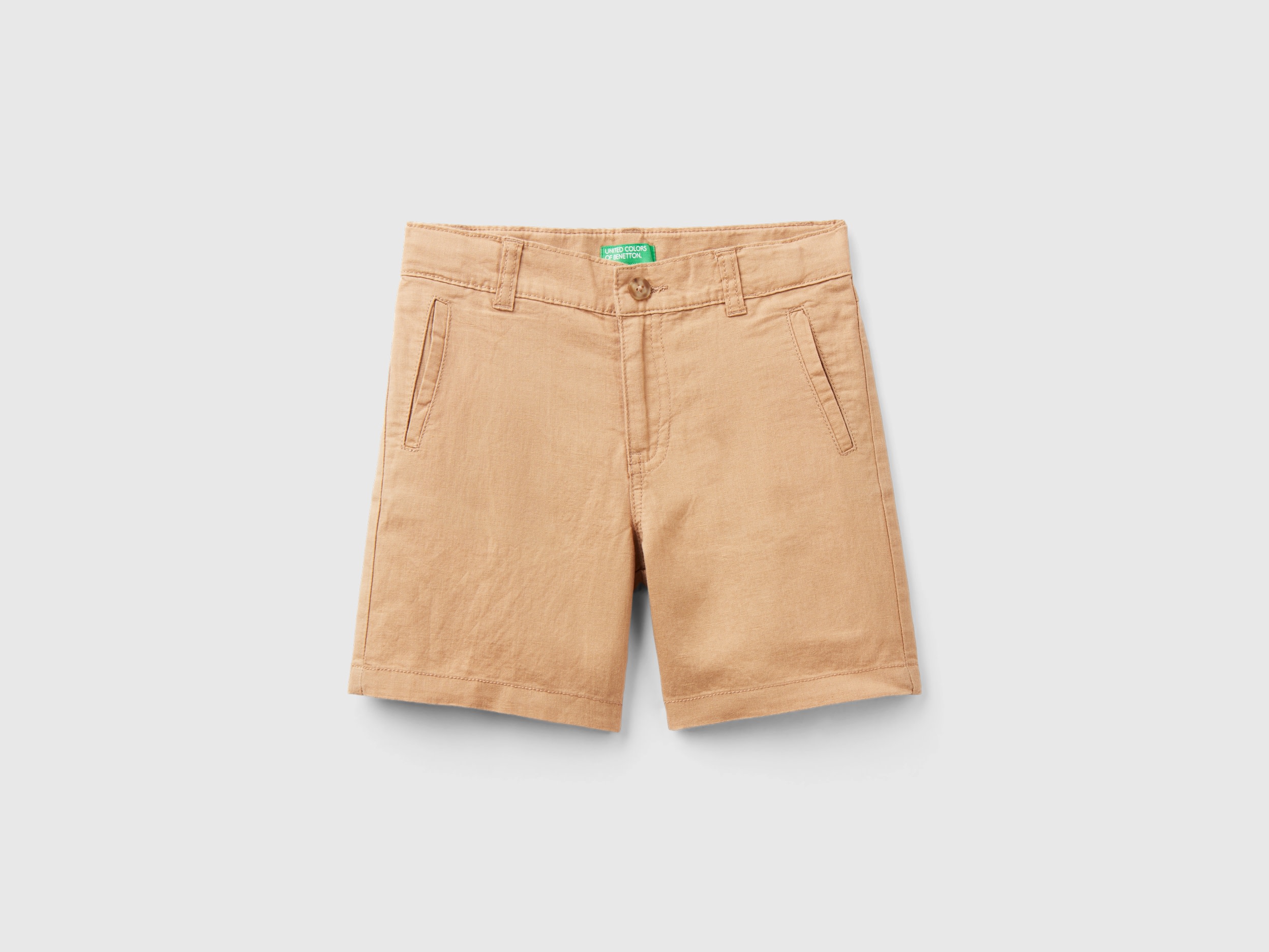 Benetton, Shorts In Misto Lino, Cammello, Bambini