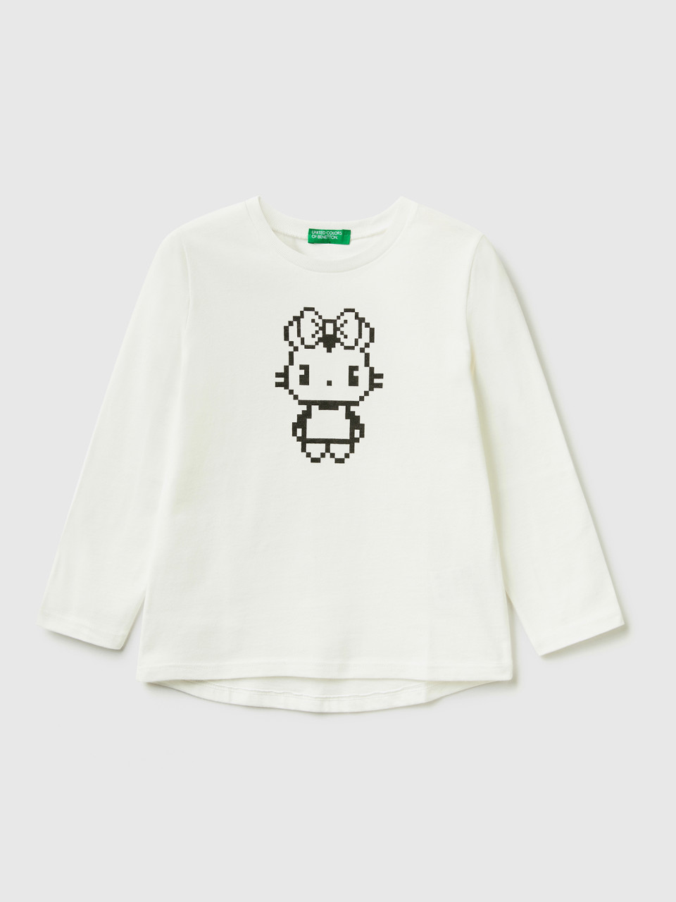Benetton, T-shirt With Pixel Print, Creamy White, Kids