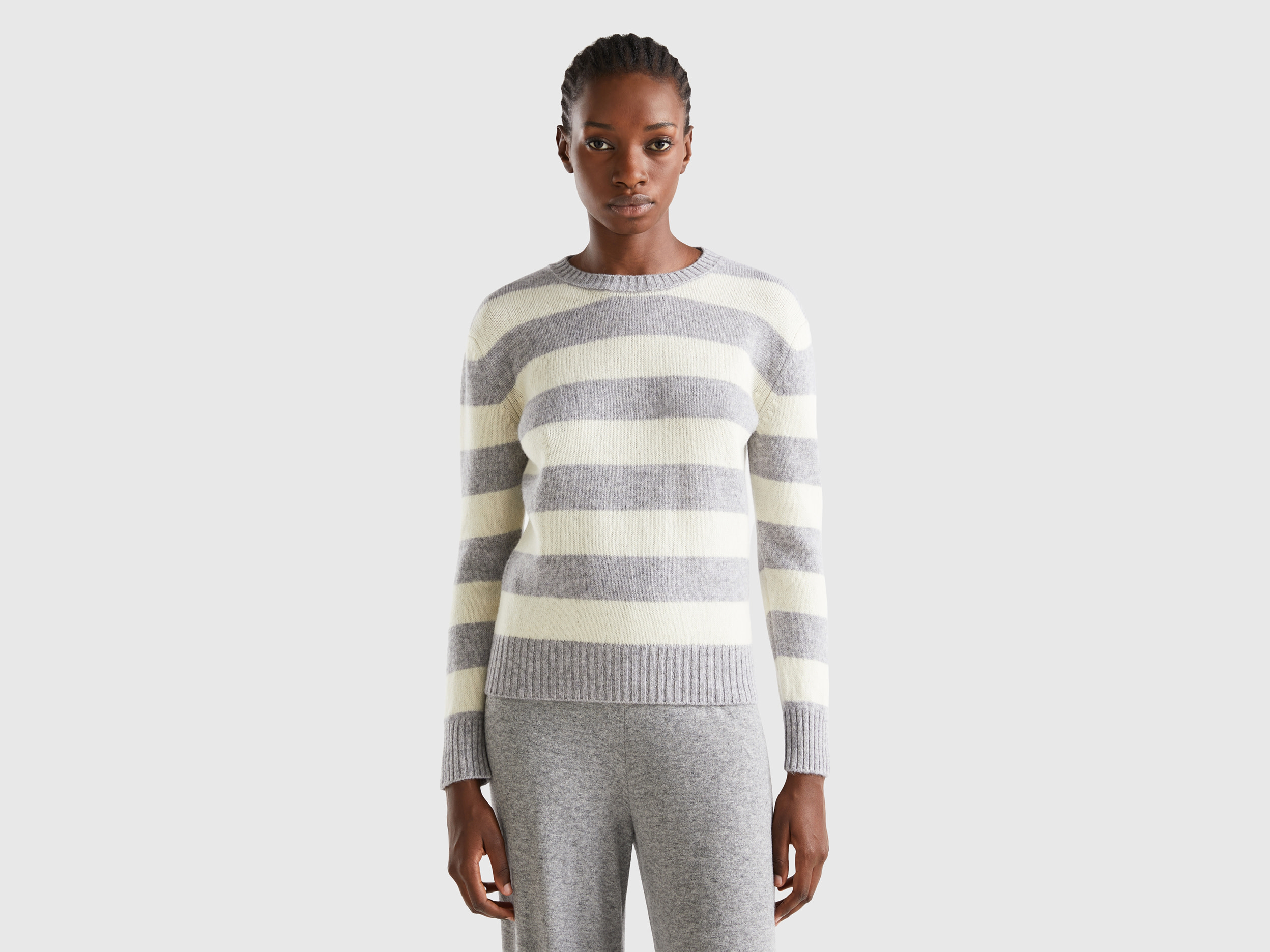 Benetton, Striped Sweater In Pure Shetland Wool, size L, Multi-color, Women