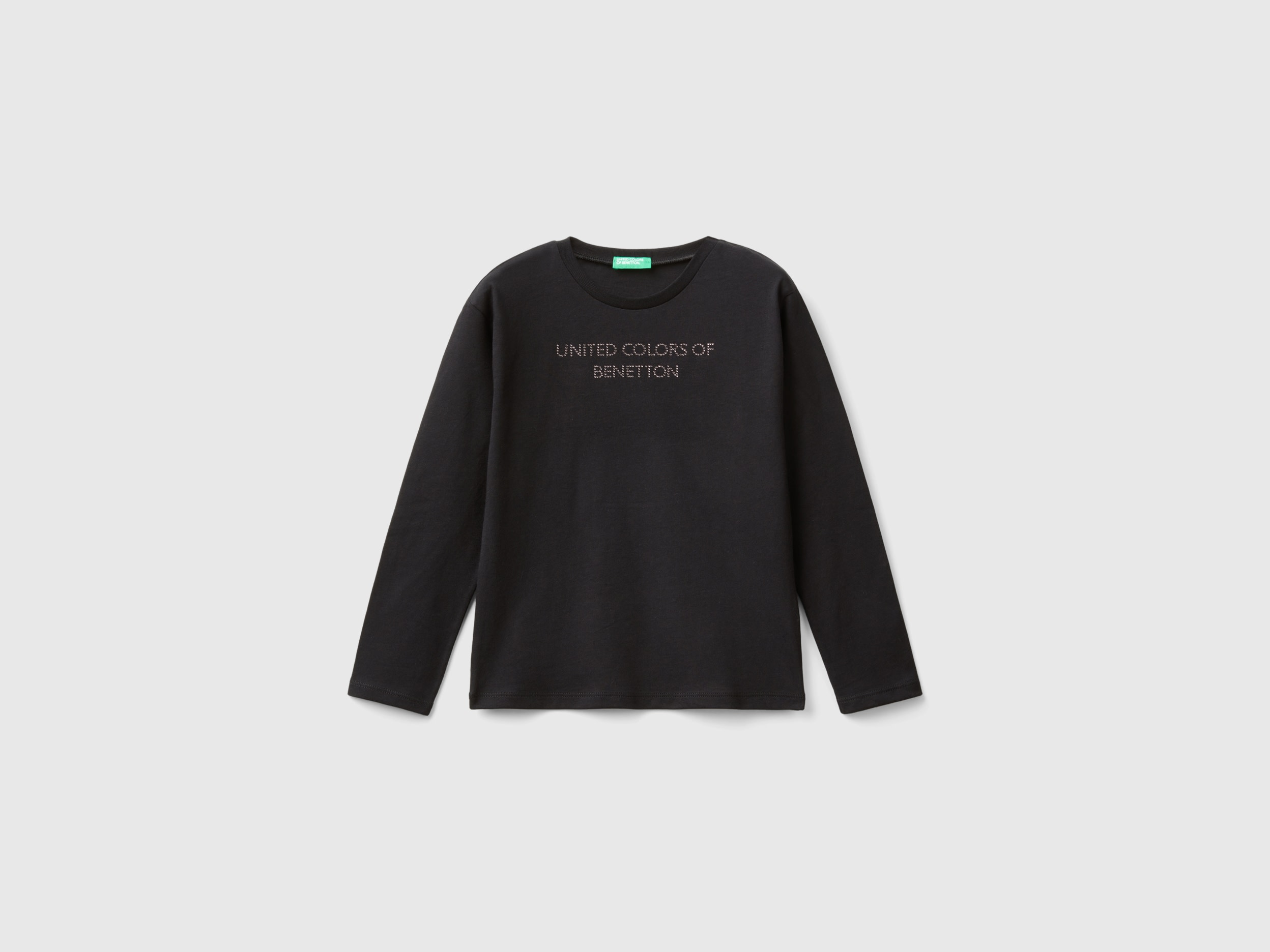 Benetton, Maglietta Con Logo In Strass, Nero, Bambini