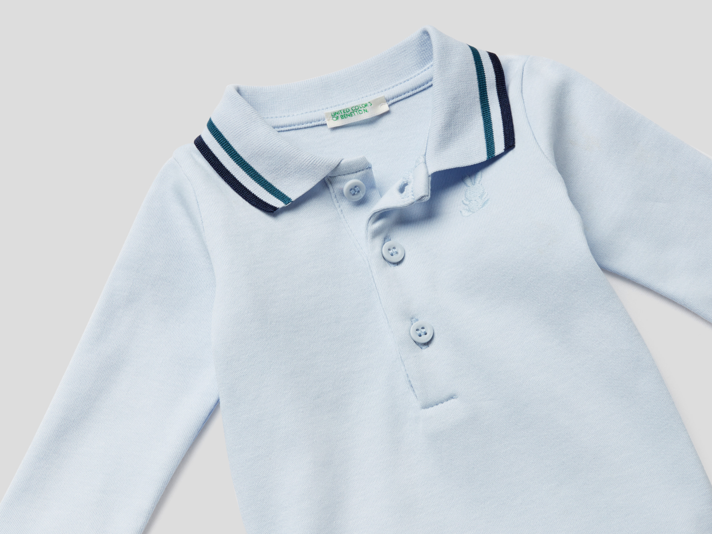 Benetton, 100% Cotton Polo Bodysuit, Taglia 0-1, Sky Blue, Kids