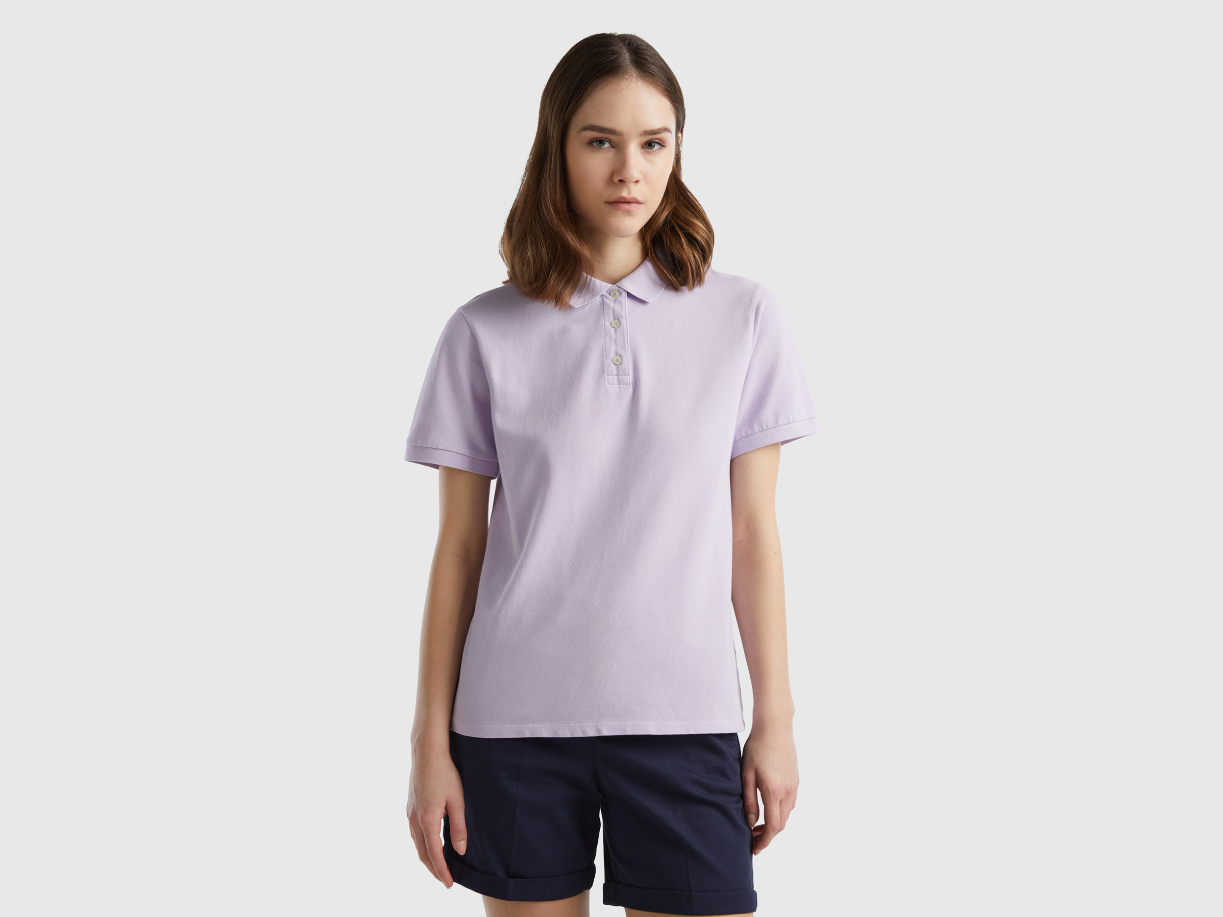 Image of Benetton, Polo In Stretch Organic Cotton, size L, Lilac, Women