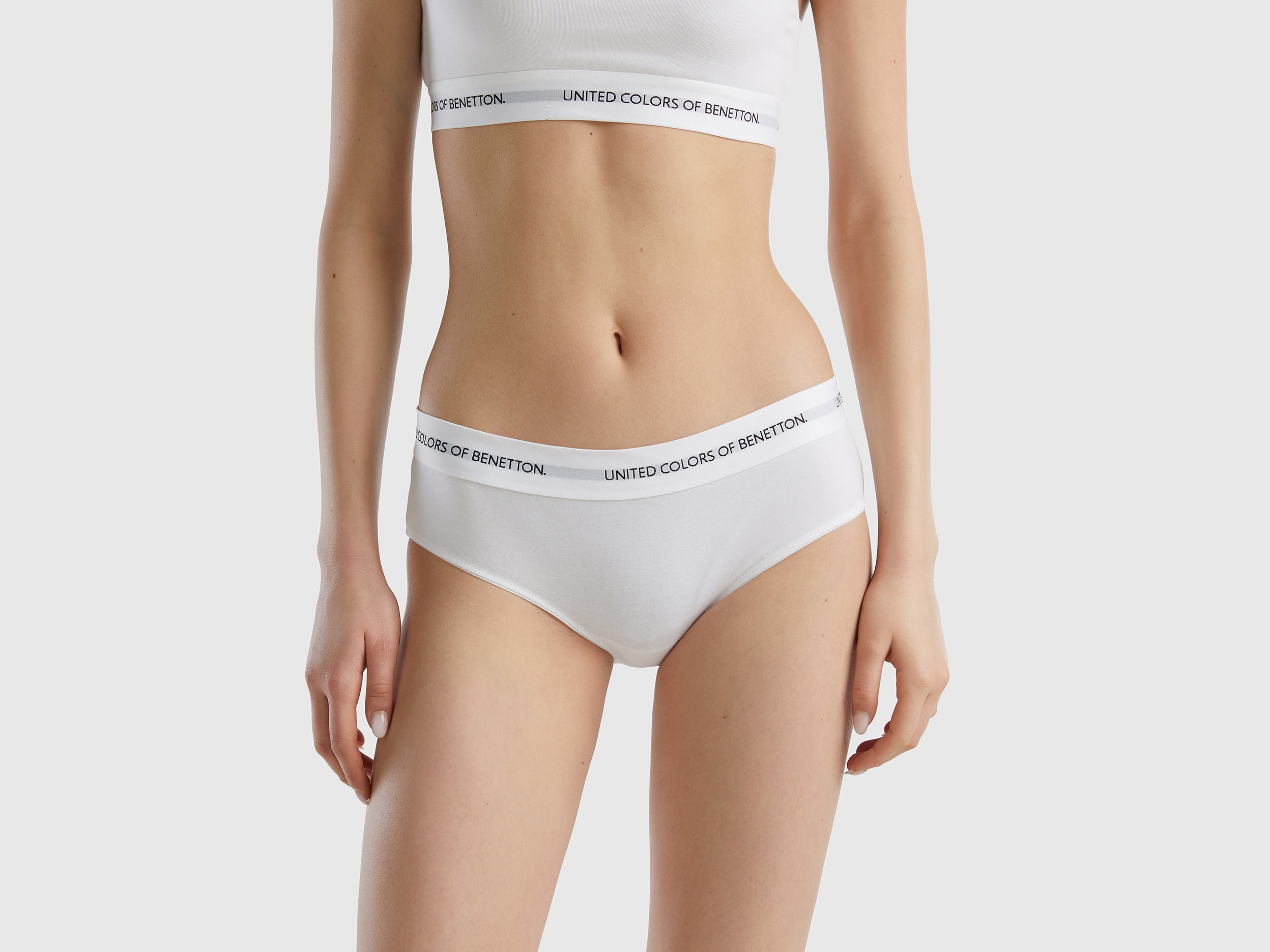 Image of Benetton, High-rise Underwear In Organic Cotton, size L, White, Women