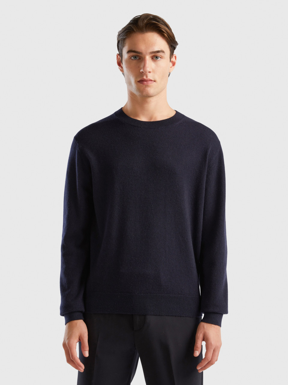 Benetton, Dark Blue Sweater In Pure Cashmere, Dark Blue, Men