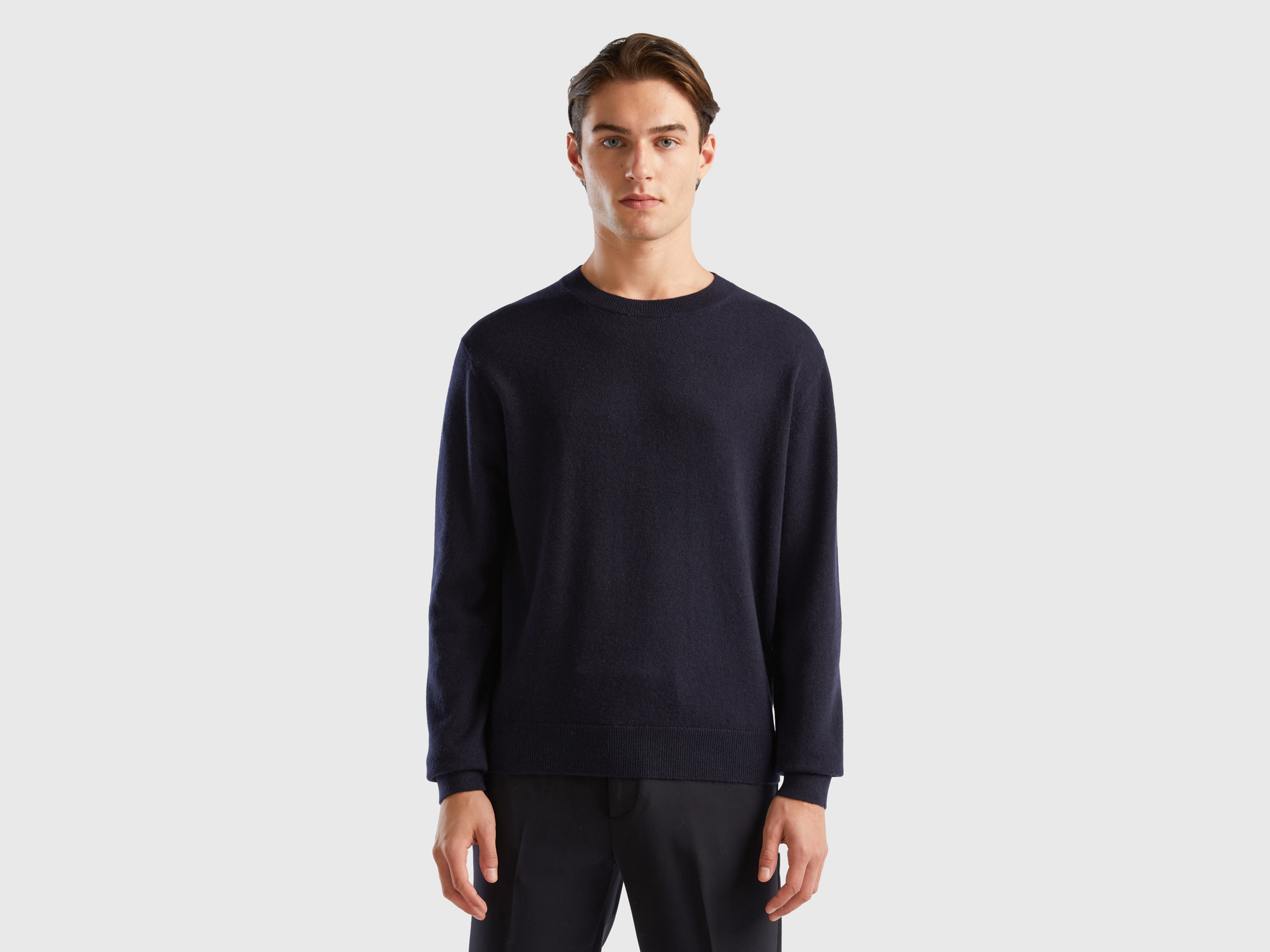 Benetton, Dark Blue Sweater In Pure Cashmere, size XXL, Dark Blue, Men