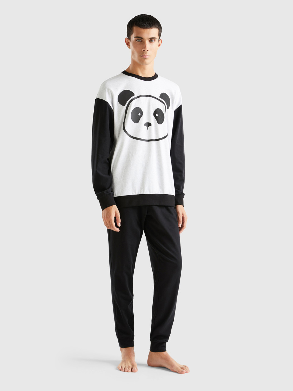 Benetton, Two-tone Pyjamas With Panda Print, Multi-color, Men