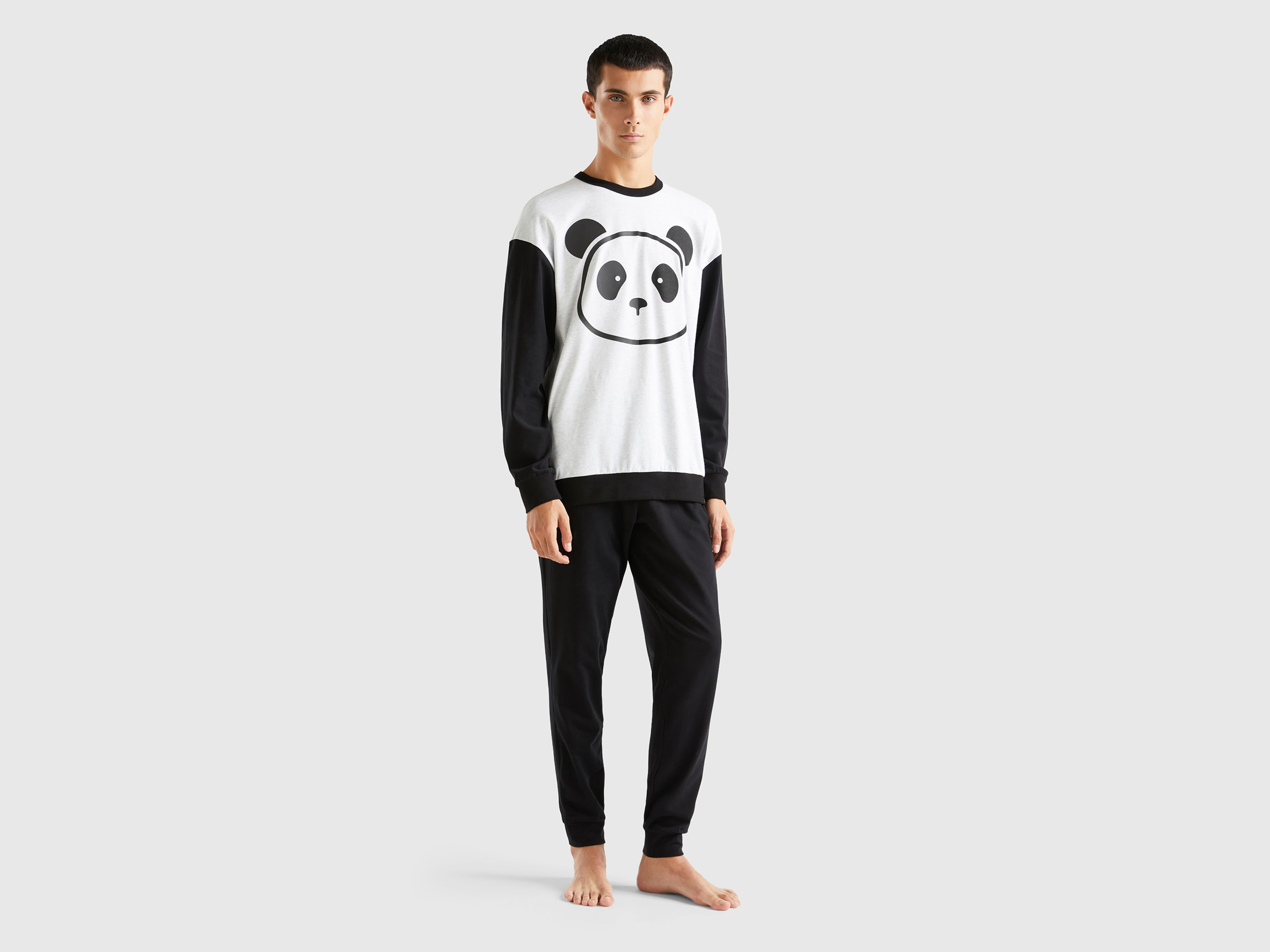 Benetton, Two-tone Pyjamas With Panda Print, size M, Multi-color, Men