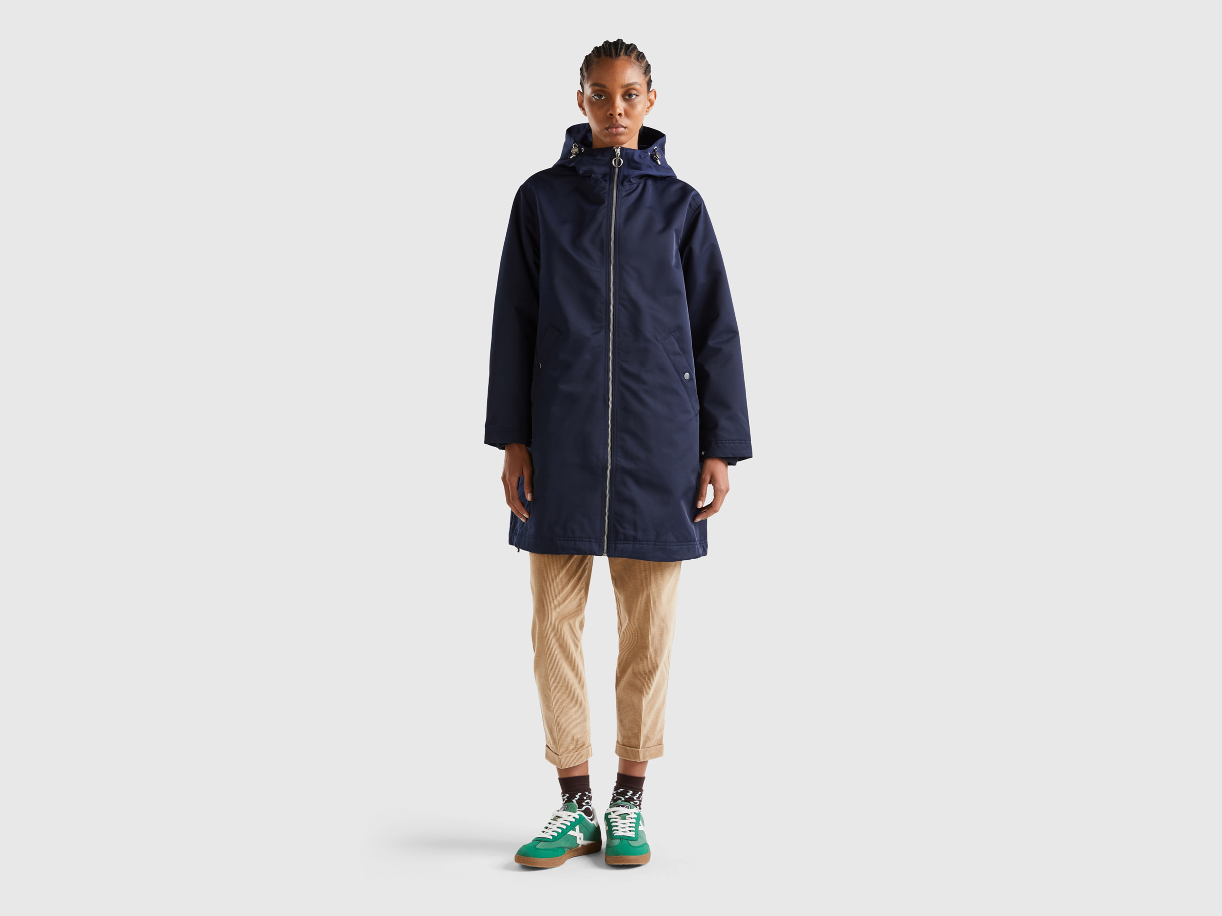 Benetton, Nylon Rainproof Jacket, size L, Dark Blue, Women