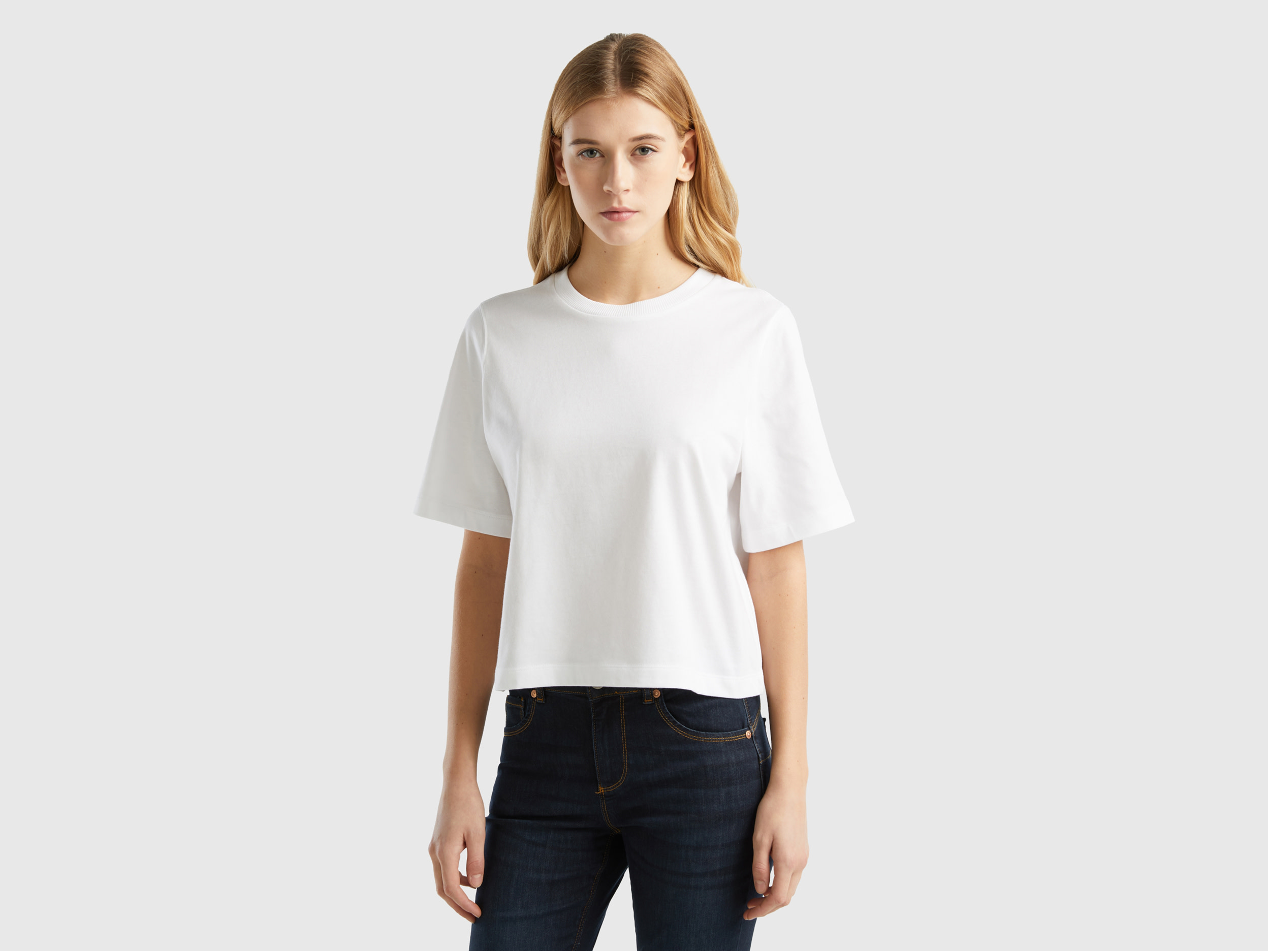 Benetton, 100% Cotton Boxy Fit T-shirt, size L, White, Women