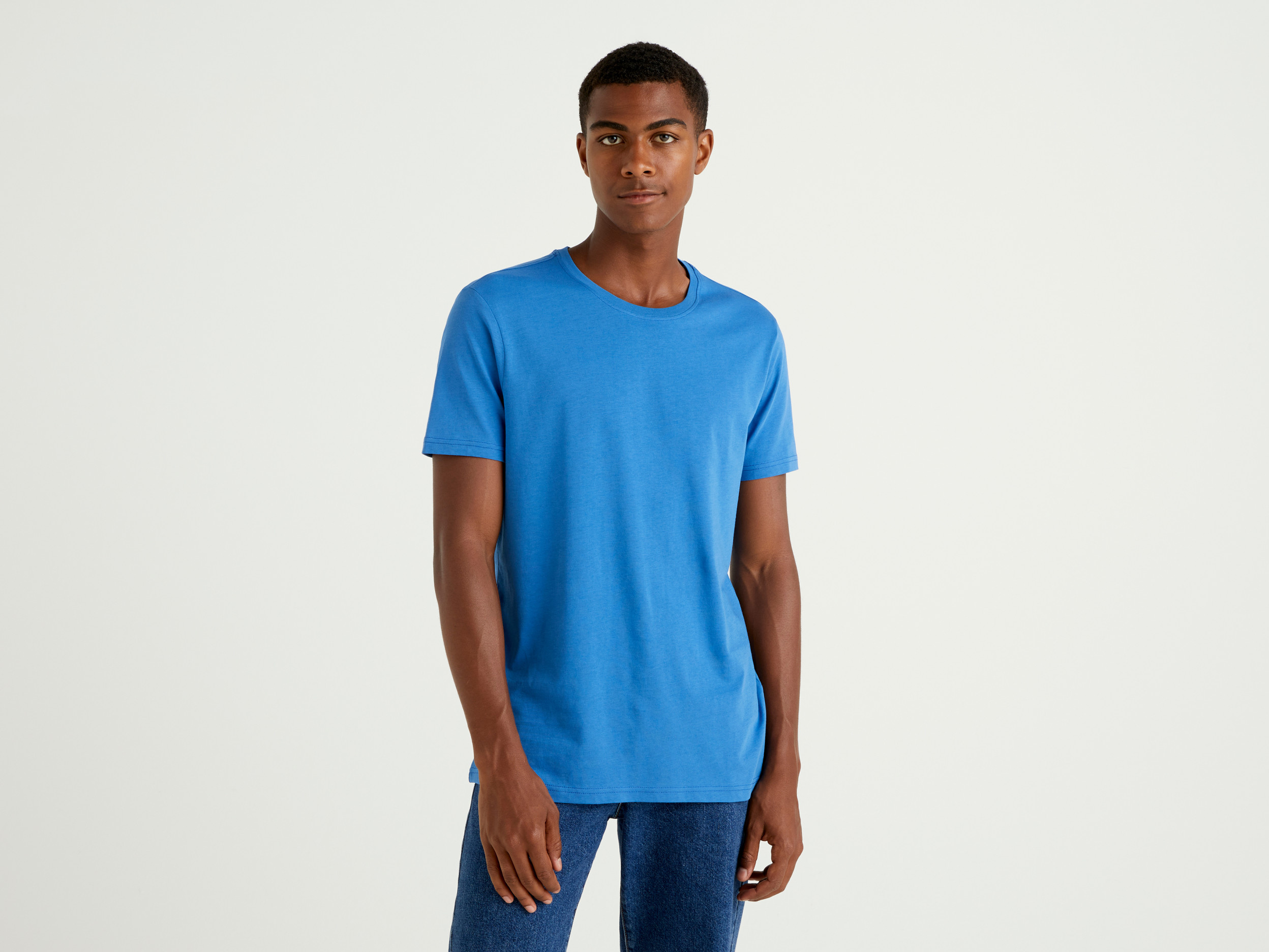 Benetton, T shirt A Manica Corta Blu, Blu, Uomo
