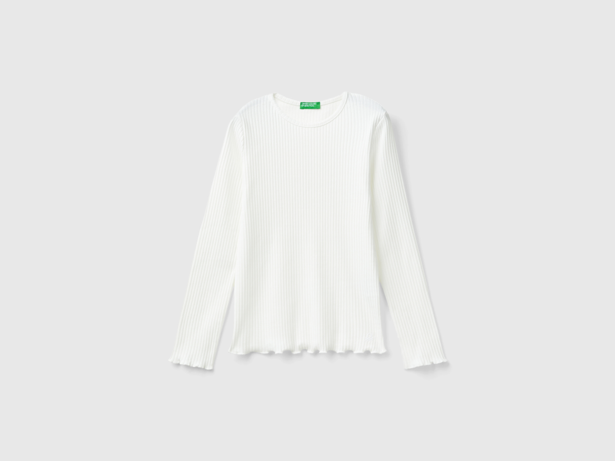 Benetton, Maglietta Slim Fit In Cotone Stretch, Bianco Panna, Bambini
