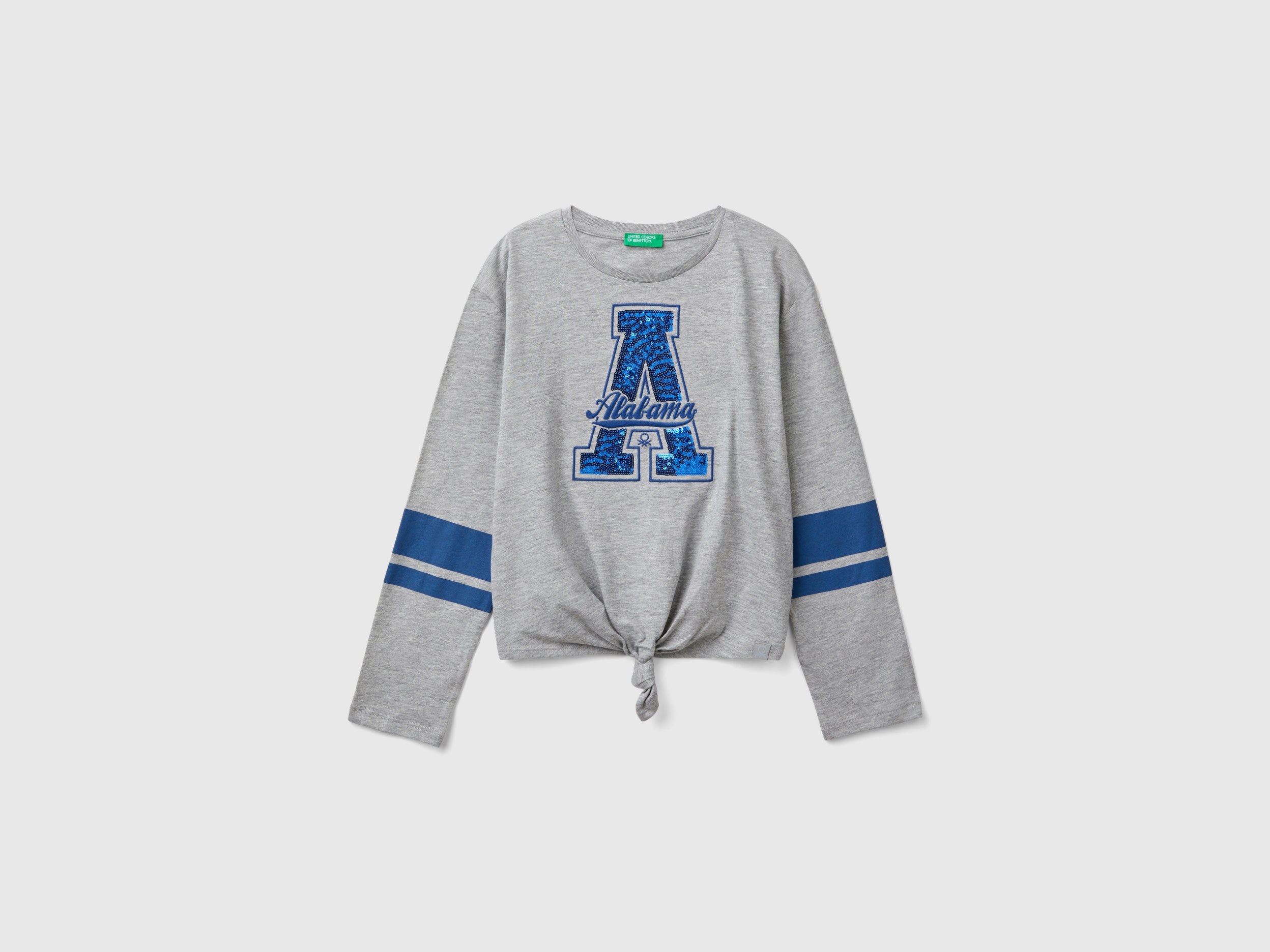 Benetton, T-shirt Con Paillettes In Cotone Bio, Grigio Chiaro, Bambini