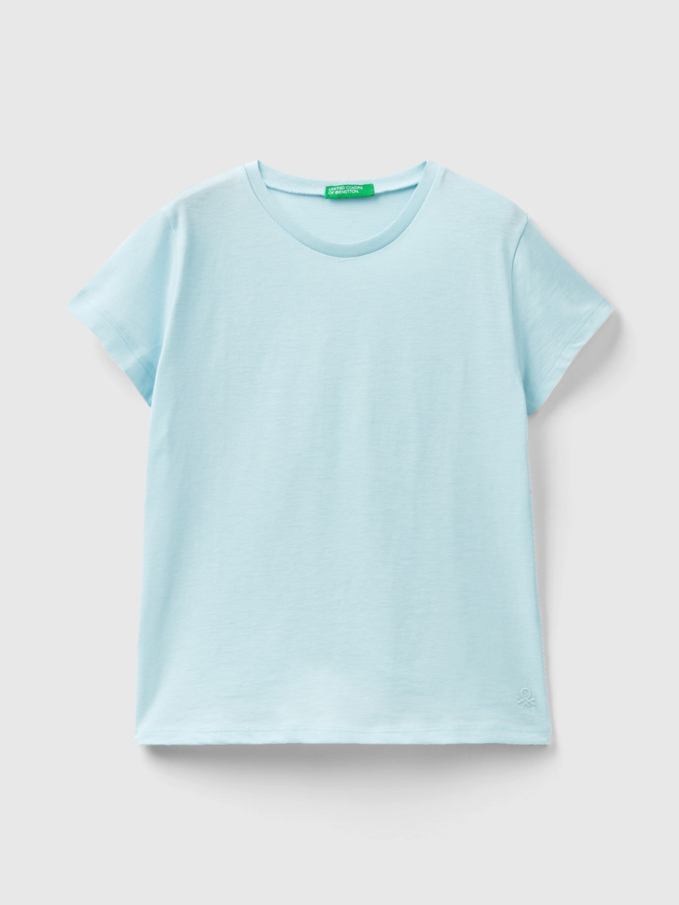 Benetton, Camiseta De 100 % Algodón Orgánico, Verde Agua, Niños