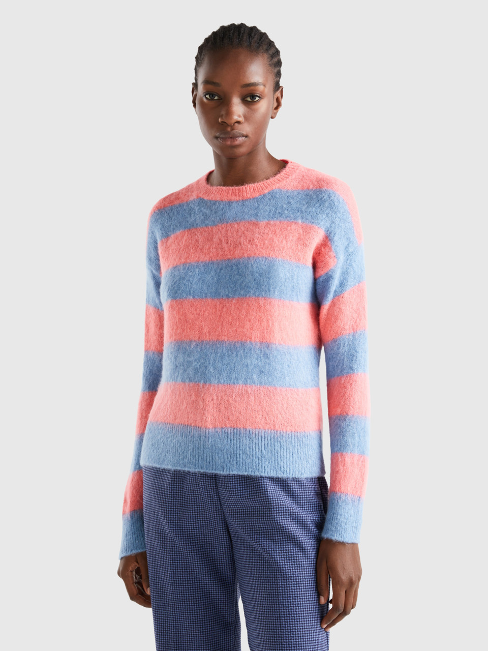 Benetton, Striped Sweater In Alpaca Blend, Light Blue, Women