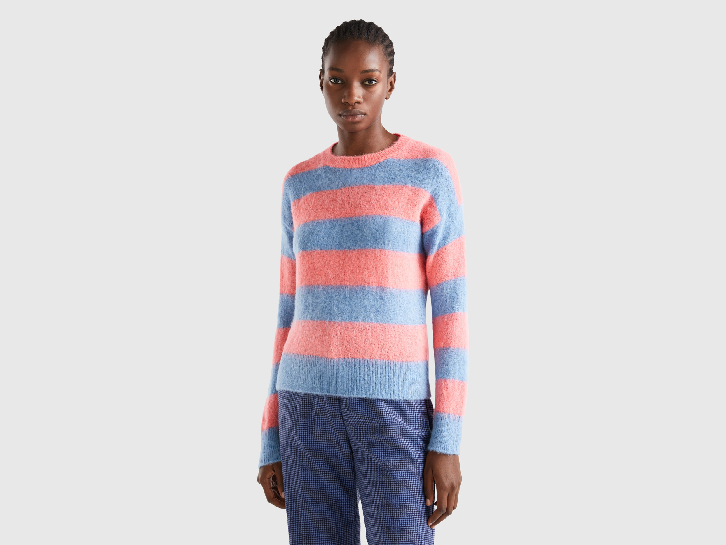 Benetton, Striped Sweater In Alpaca Blend, size XS, Light Blue, Women