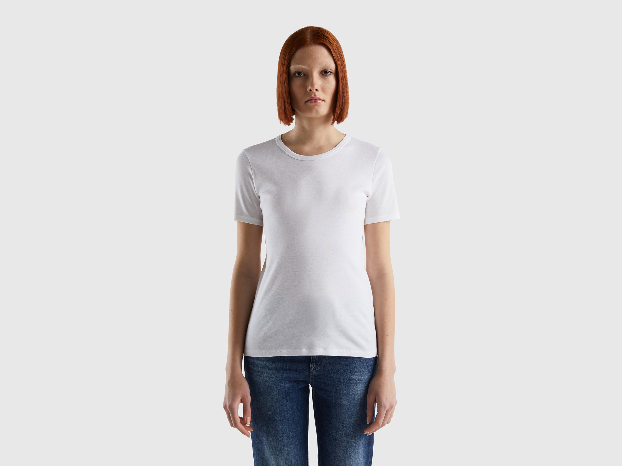 Benetton, T-shirt Aus Langfaseriger Baumwolle, größe M, Weiss, female