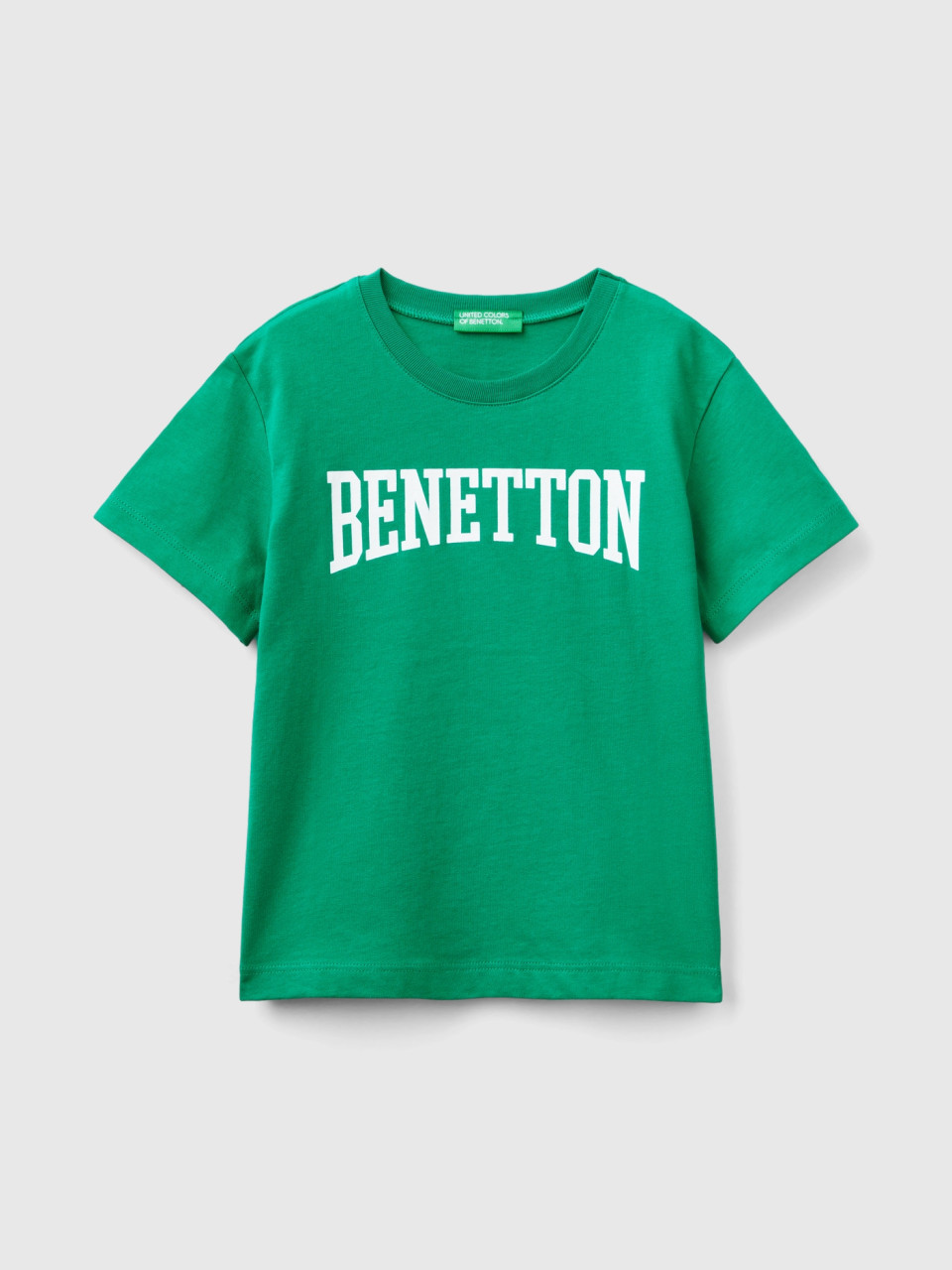 Benetton, Camiseta De 100 % Algodón Con Logotipo, Verde, Niños
