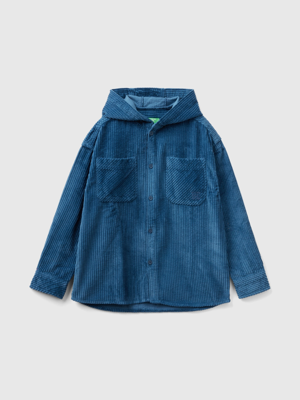 Benetton, Velvet Shirt With Hood, Air Force Blue, Kids
