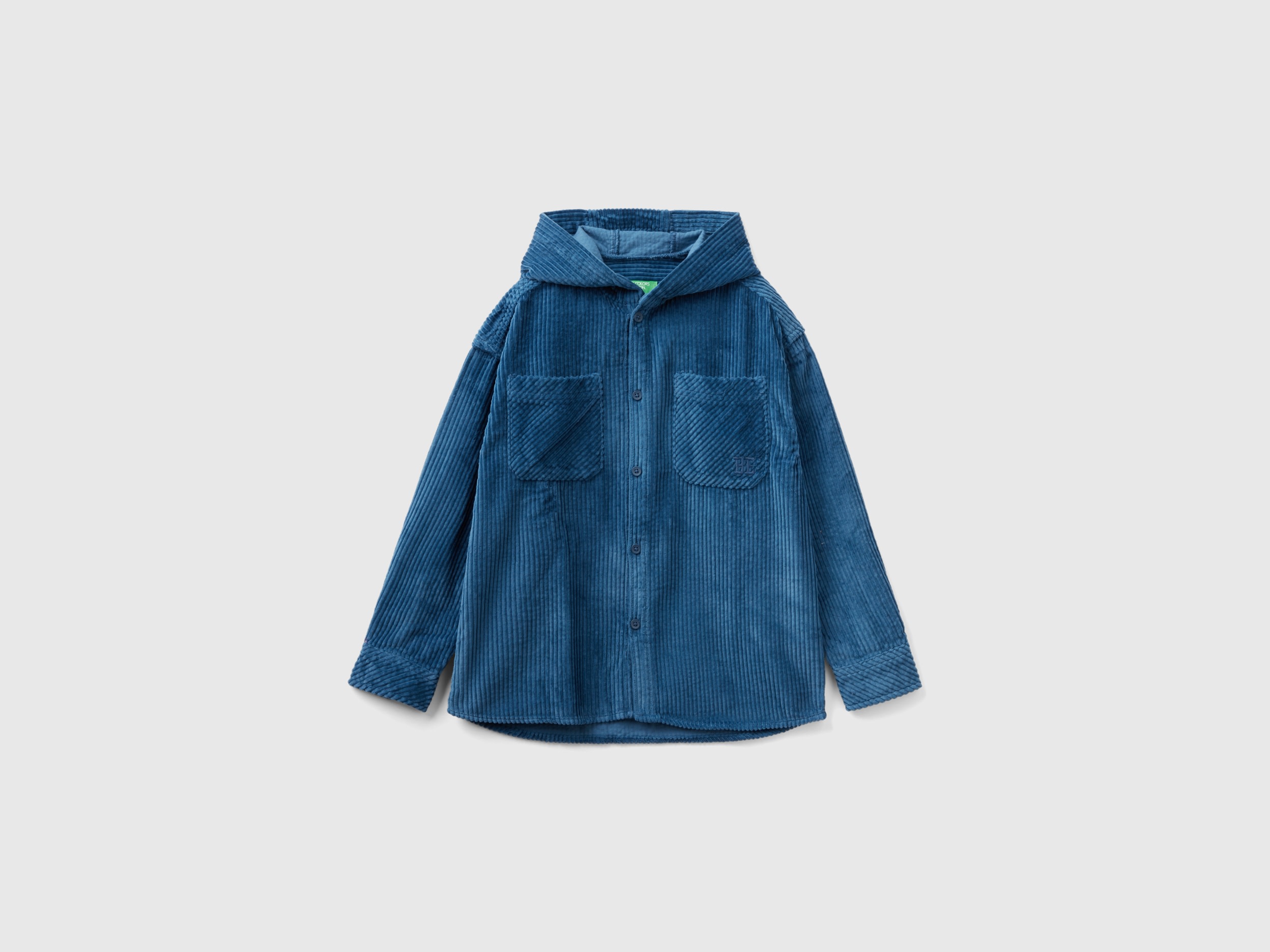 Benetton, Velvet Shirt With Hood, size 2XL, Air Force Blue, Kids