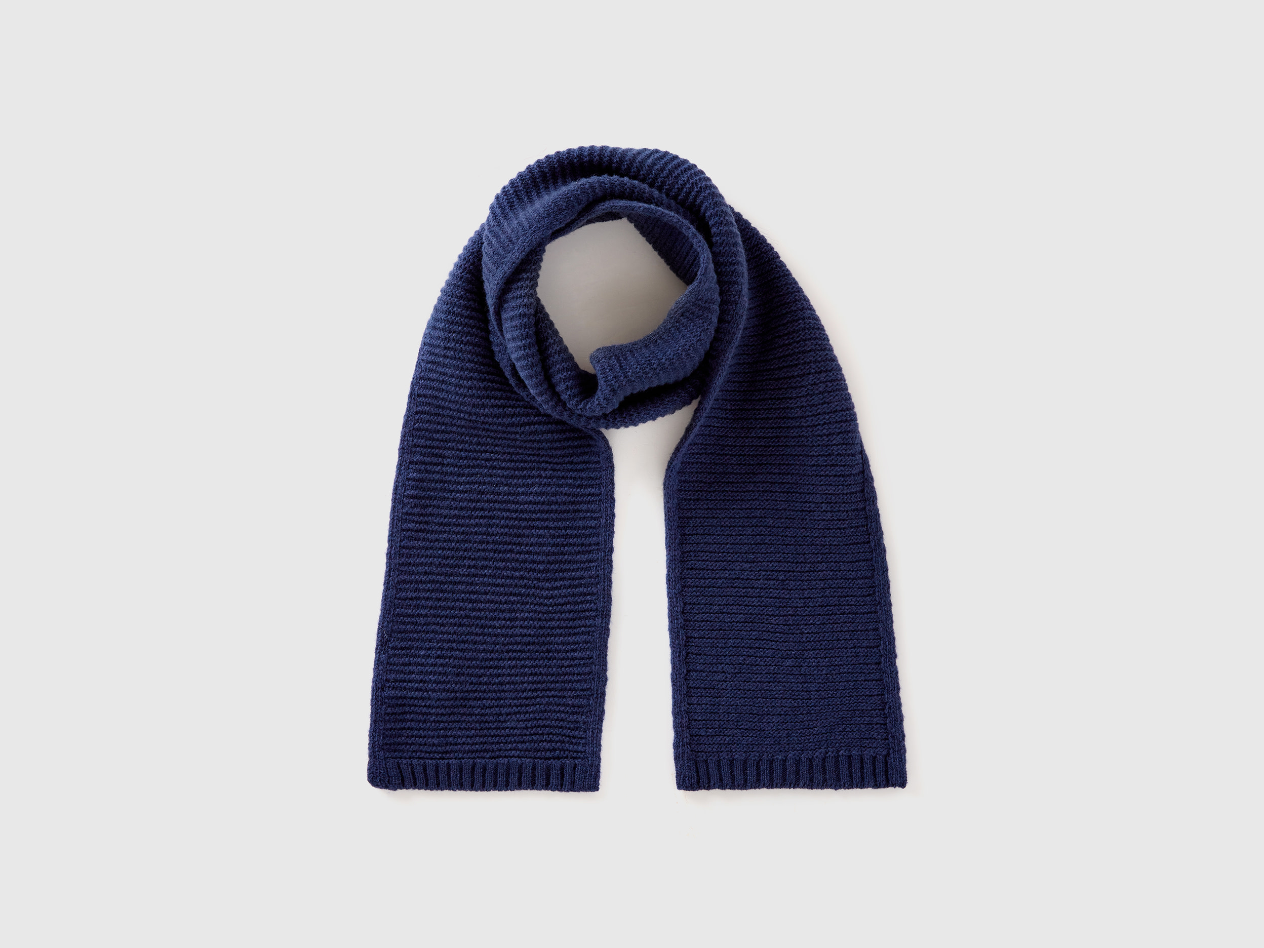 Benetton, Sciarpa Lavorata In Misto Lana Stretch, Blu Scuro, Bambini