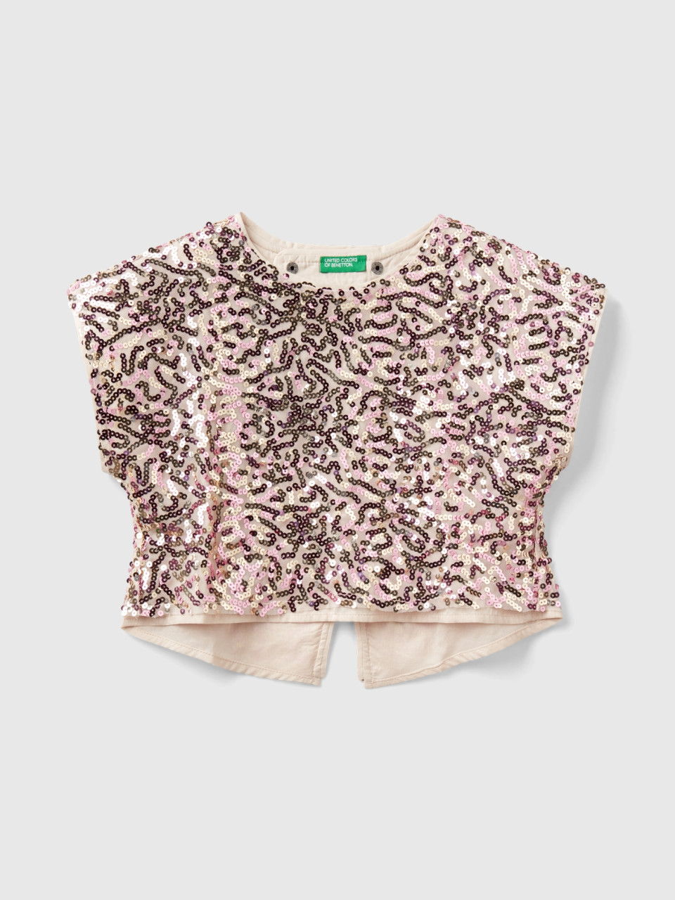 Benetton, Blouse With Sequins, Beige, Kids