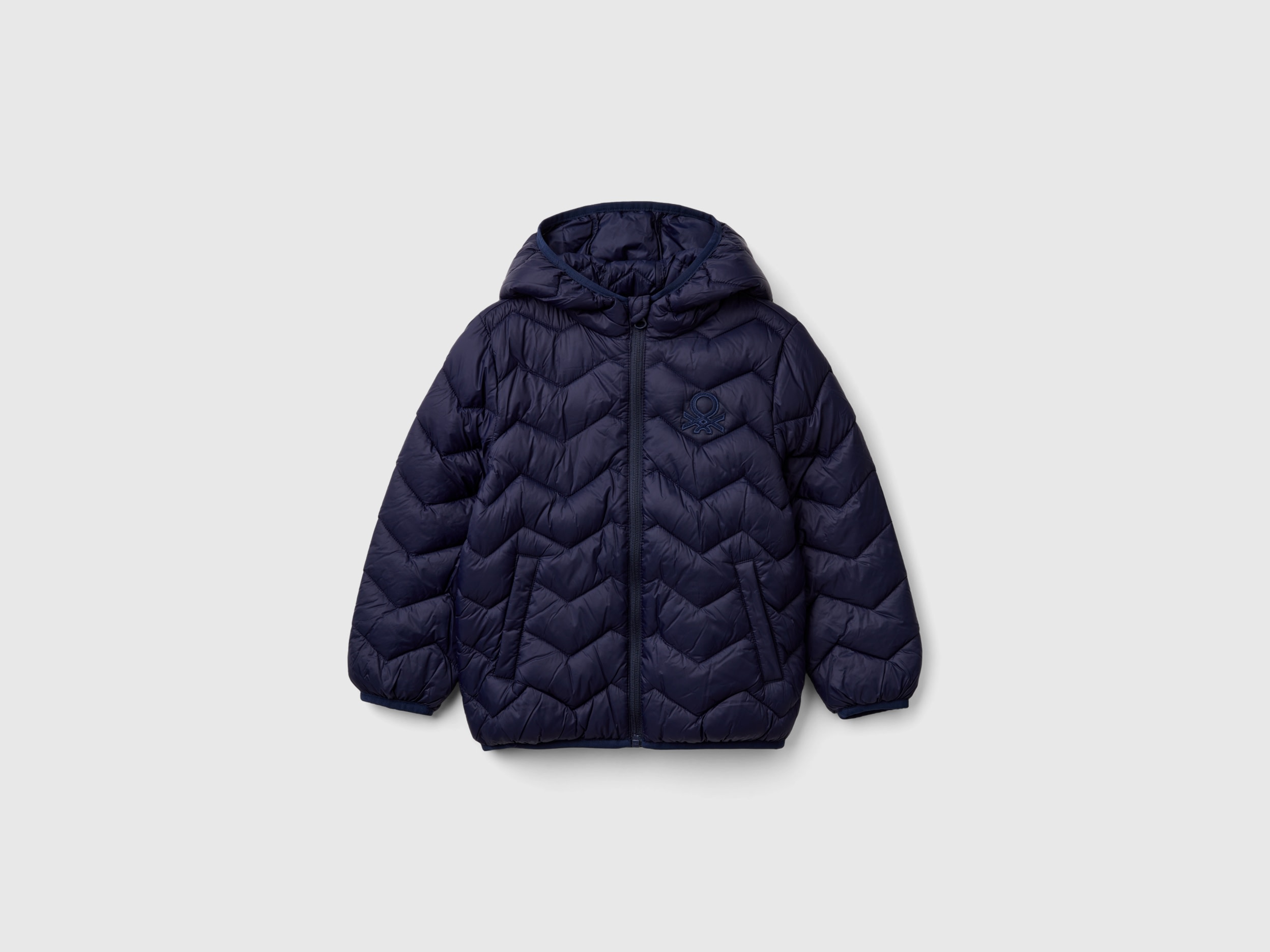 Benetton, Giubbotto Imbottito Con Cappuccio, Blu Scuro, Bambini