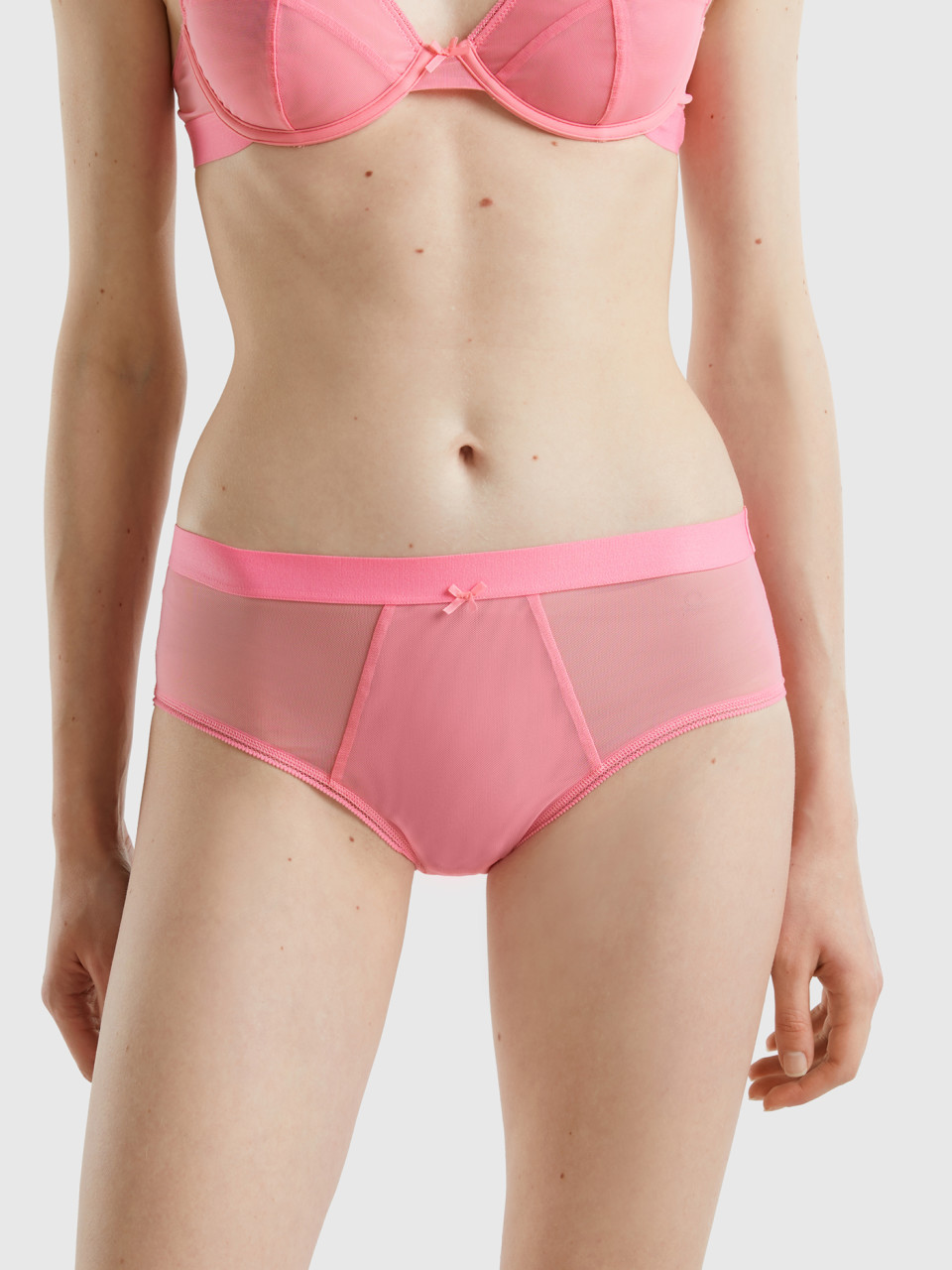 Benetton, High-waisted Mesh Underwear, Pink, Women
