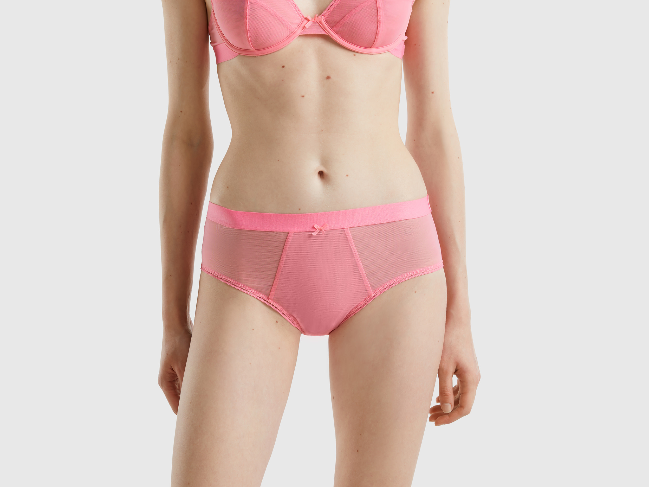 Benetton, Slip A Vita Alta In Retina, Rosa, Donna