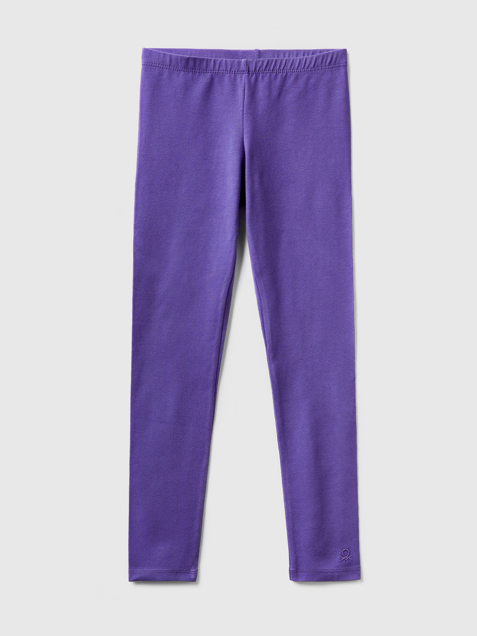 Benetton, Leggings In Stretch Cotton With Logo, Violet, Kids