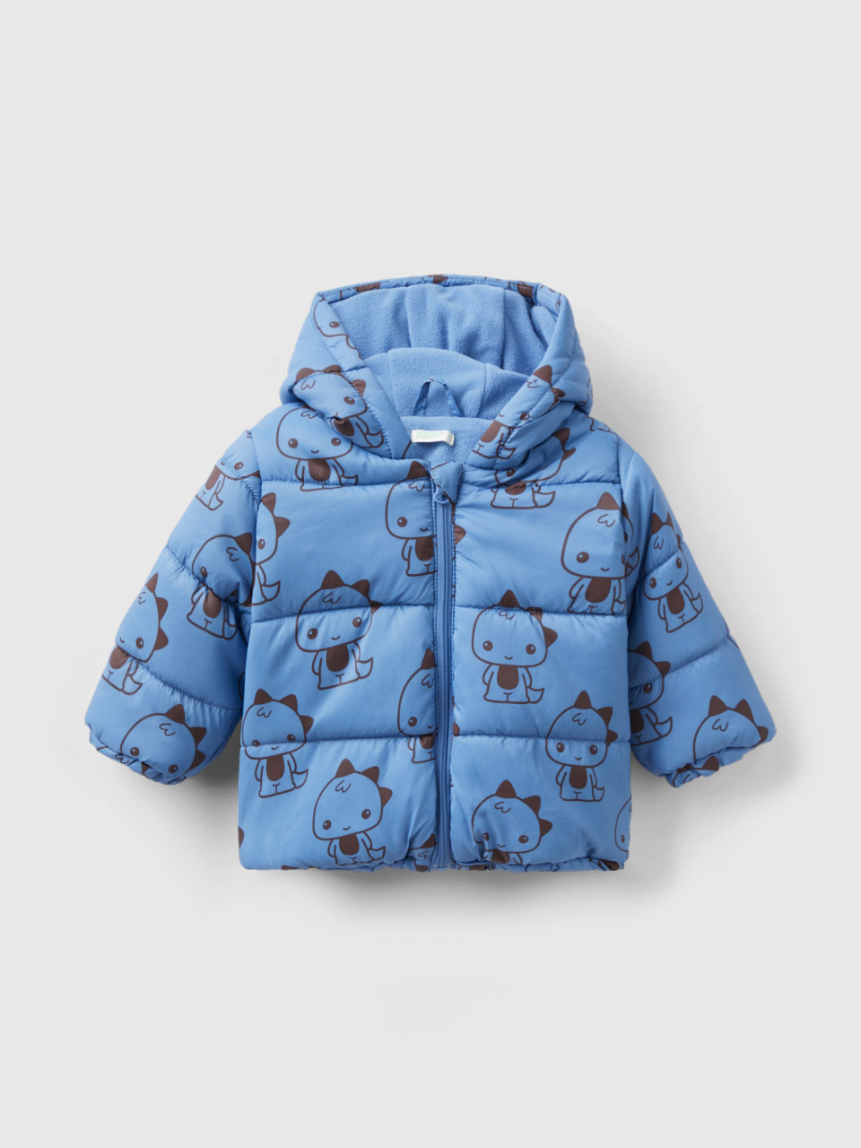 Benetton, Patterned Jacket With Zip And Hood, Light Blue, Kids