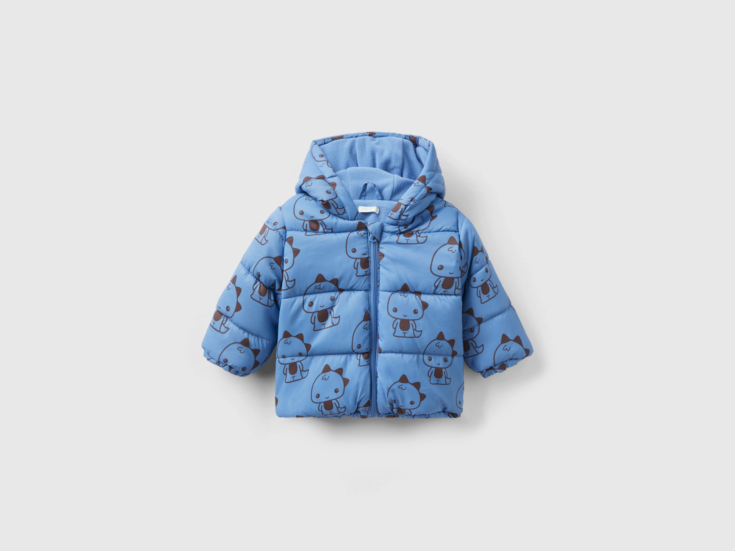 Benetton, Patterned Jacket With Zip And Hood, size 1-3, Light Blue, Kids