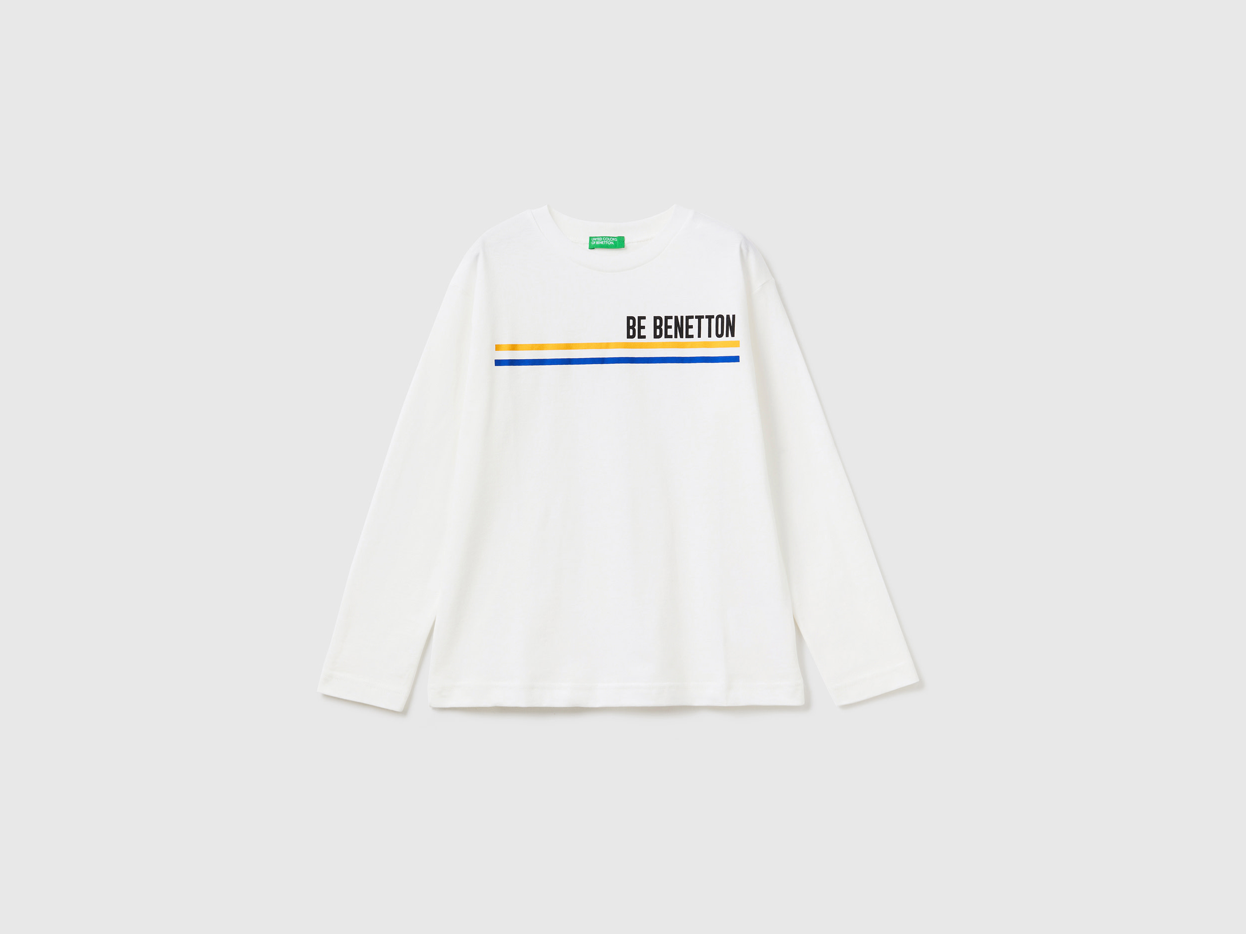 Benetton, Long Sleeve Organic Cotton T-shirt, size XL, Creamy White, Kids