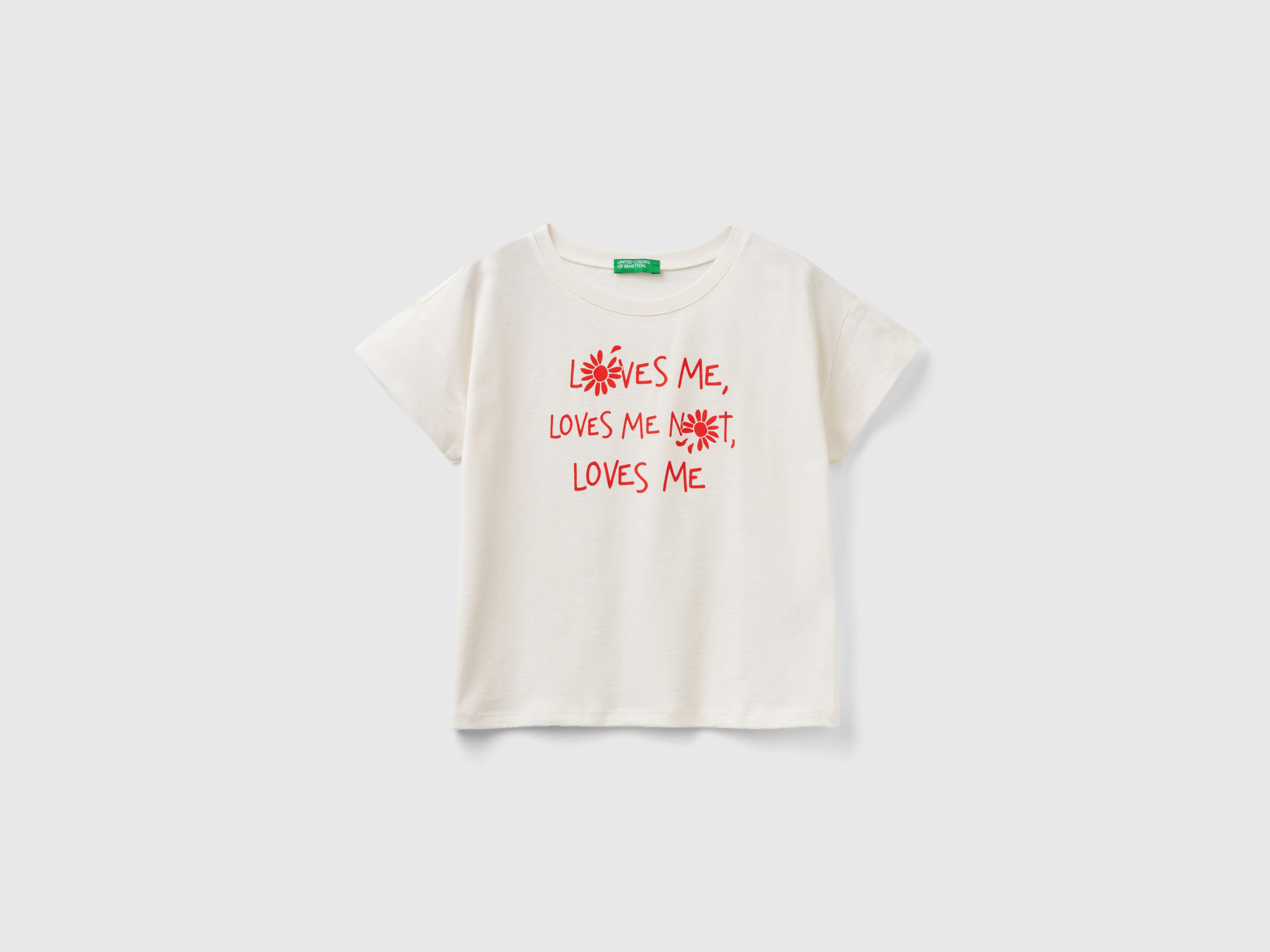 Image of Benetton, Boxy Fit T-shirt In Organic Cotton, size L, Creamy White, Kids