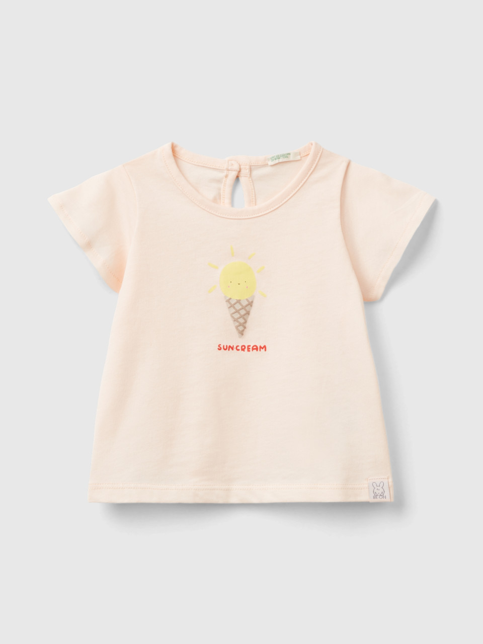 Benetton, T-shirt In Pure Organic Cotton, Peach, Kids