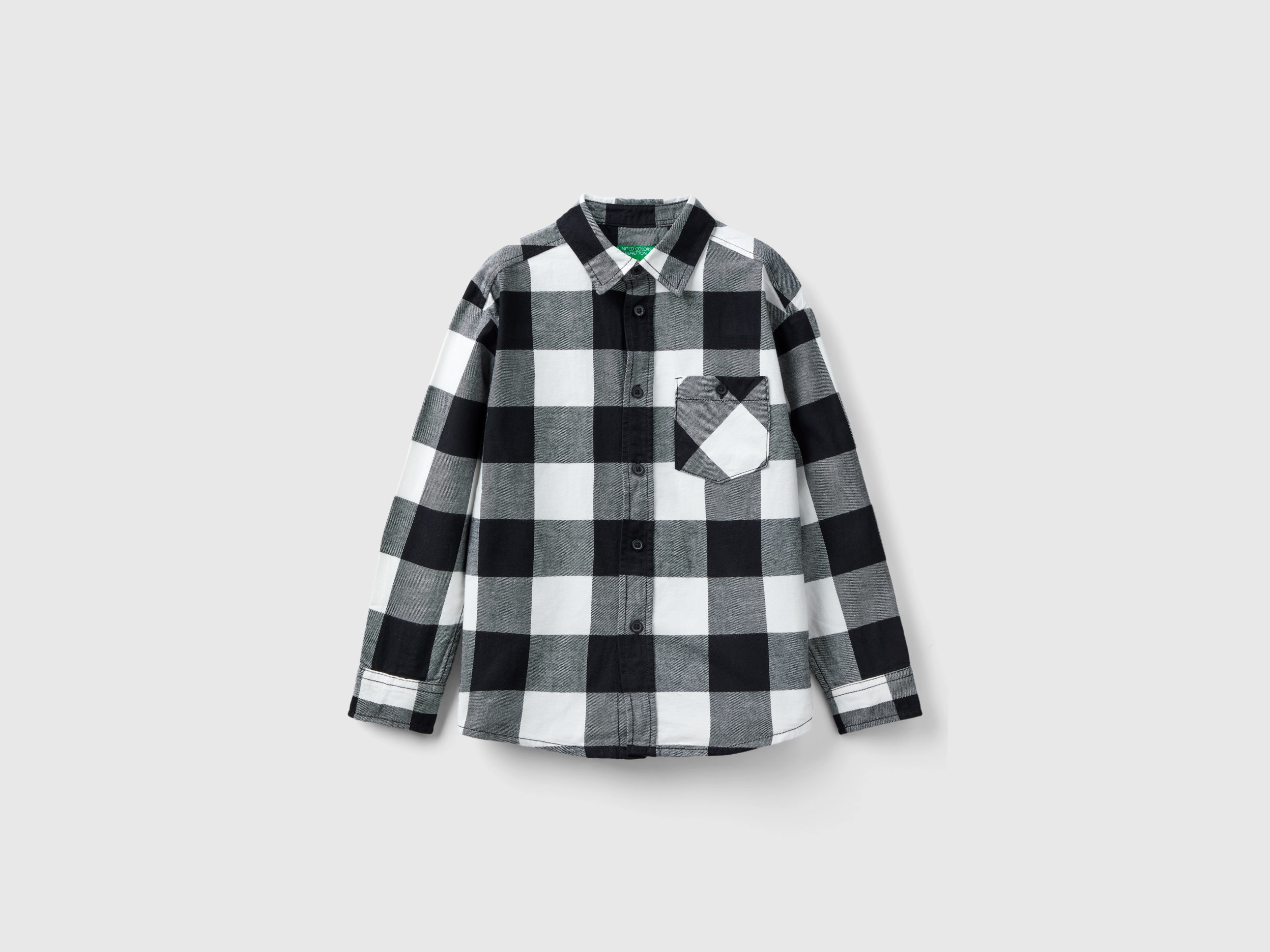 Benetton, Plaid Shirt In 100% Cotton, size L, Black, Kids