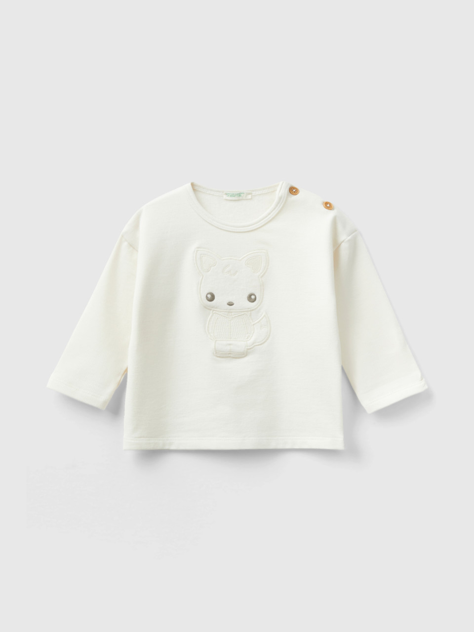 Benetton, Warm T-shirt With Patch, Creamy White, Kids