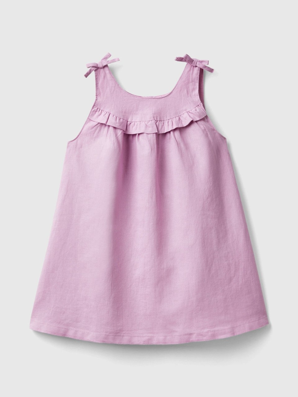 Benetton, Linen Blend Dress With Rouches, Lilac, Kids