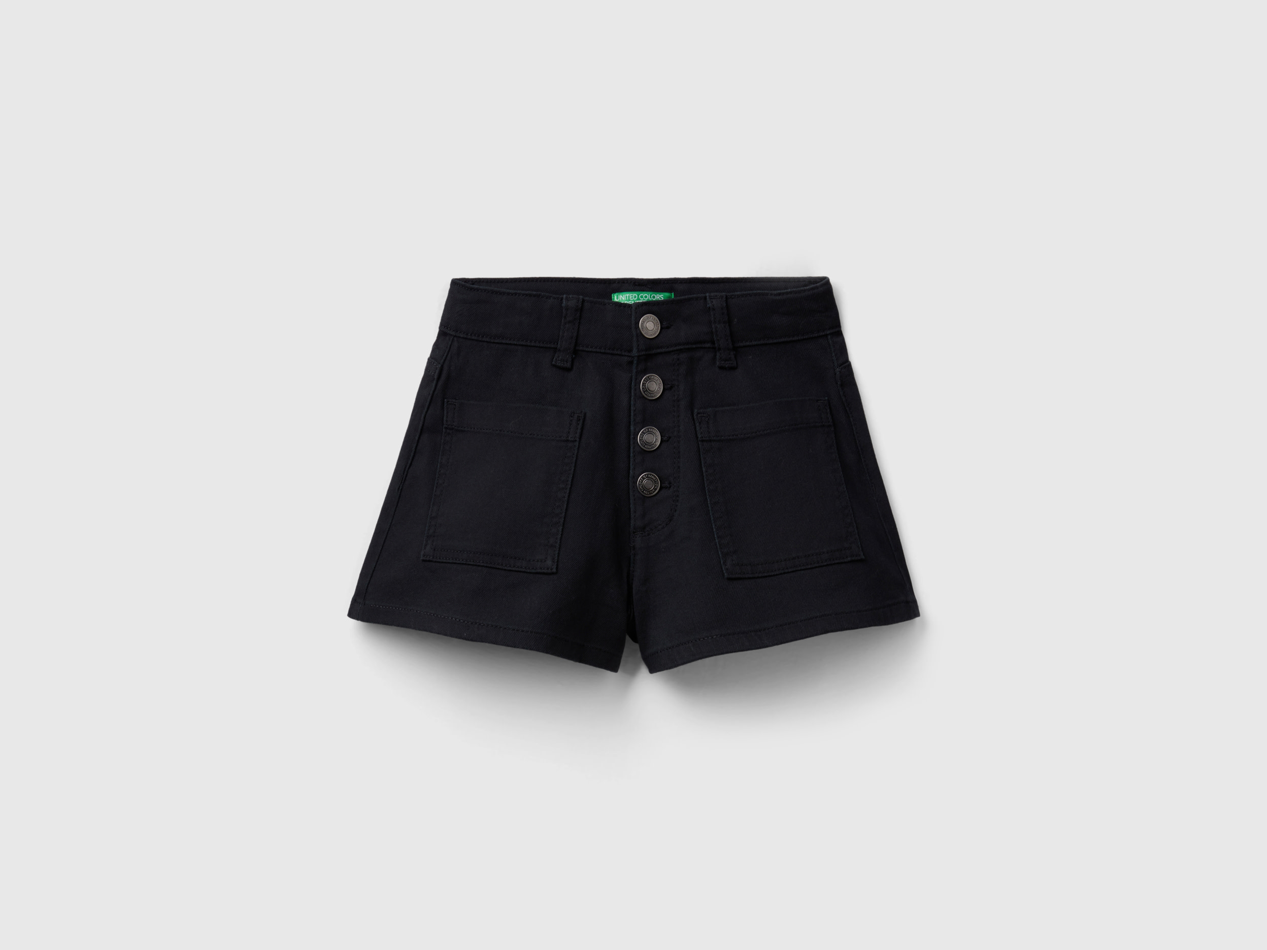 Benetton, Shorts In Cotone Stretch, Nero, Bambini