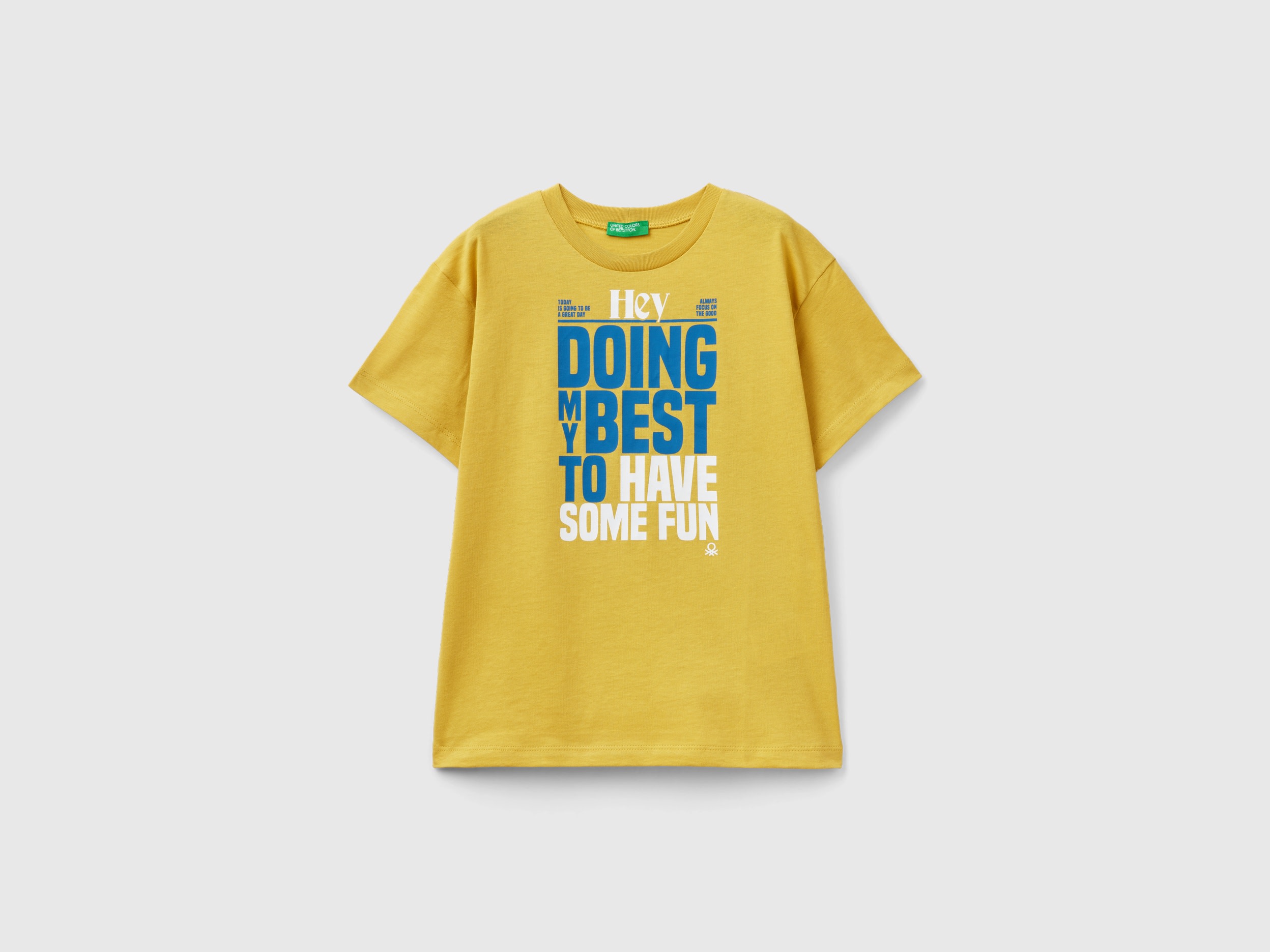 Image of Benetton, T-shirt In Organic Cotton With Print, size 2XL, Mustard, Kids