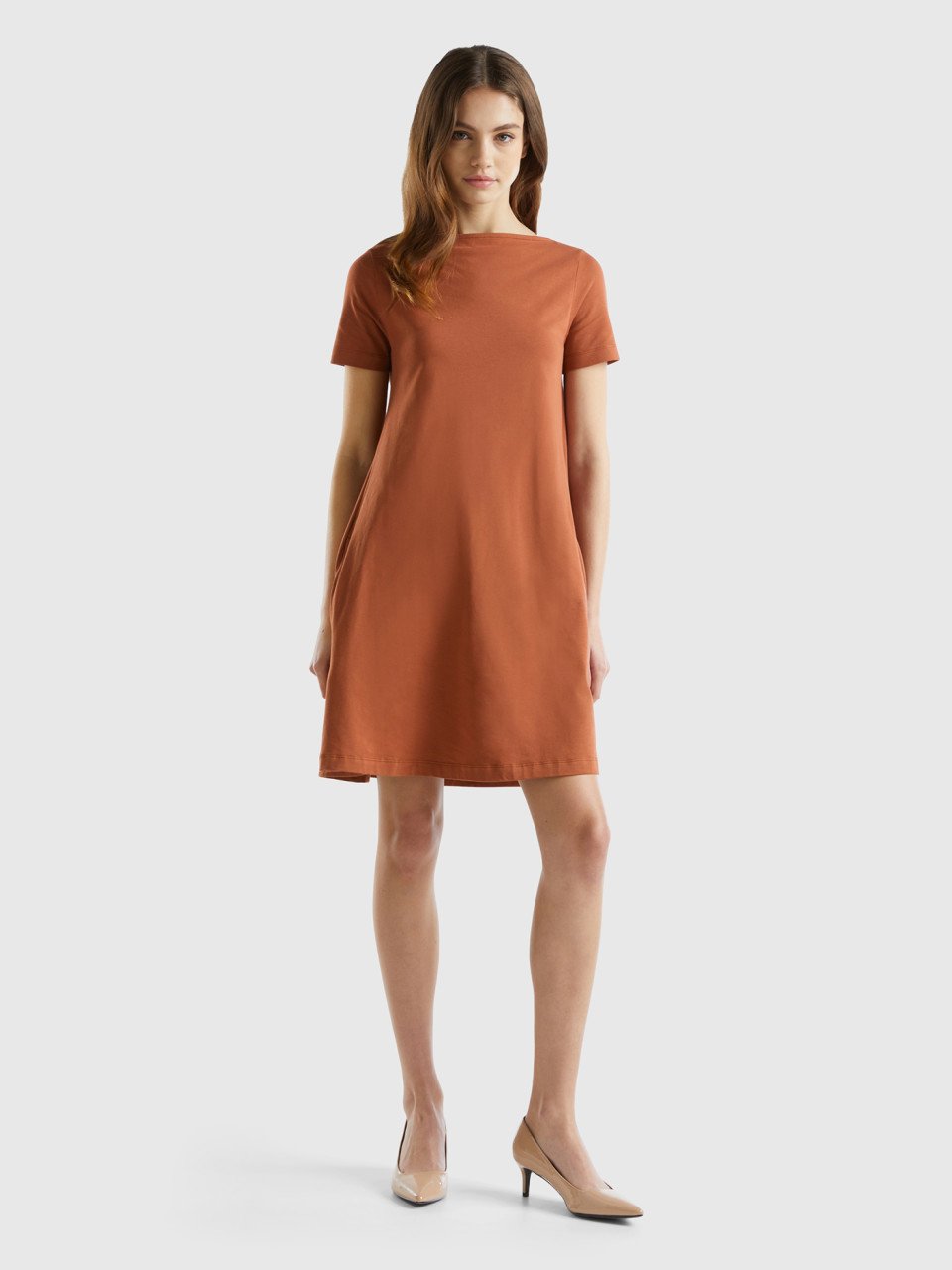 Benetton, Short Flared Dress, Brown, Women