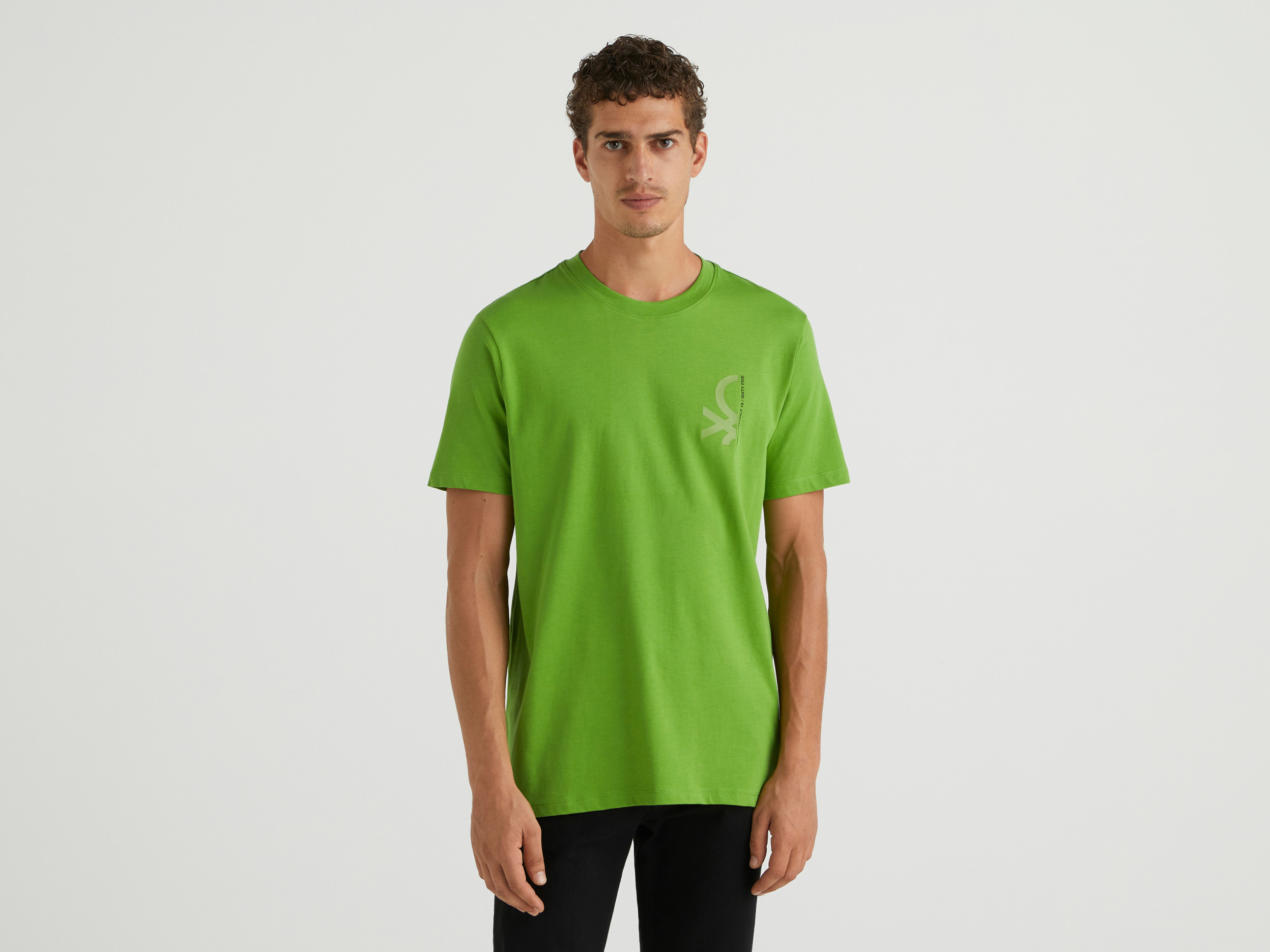 Benetton, T-shirt En 100 % Coton À Fibre Longue, taille XXL, Vert Clair, Homme