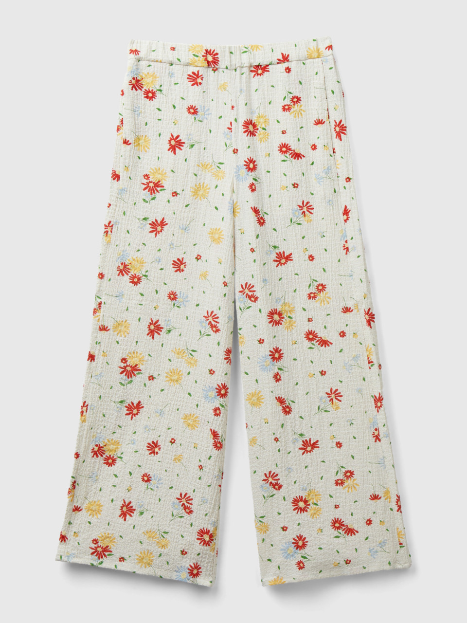Benetton, Lightweight Floral Trousers, Creamy White, Kids